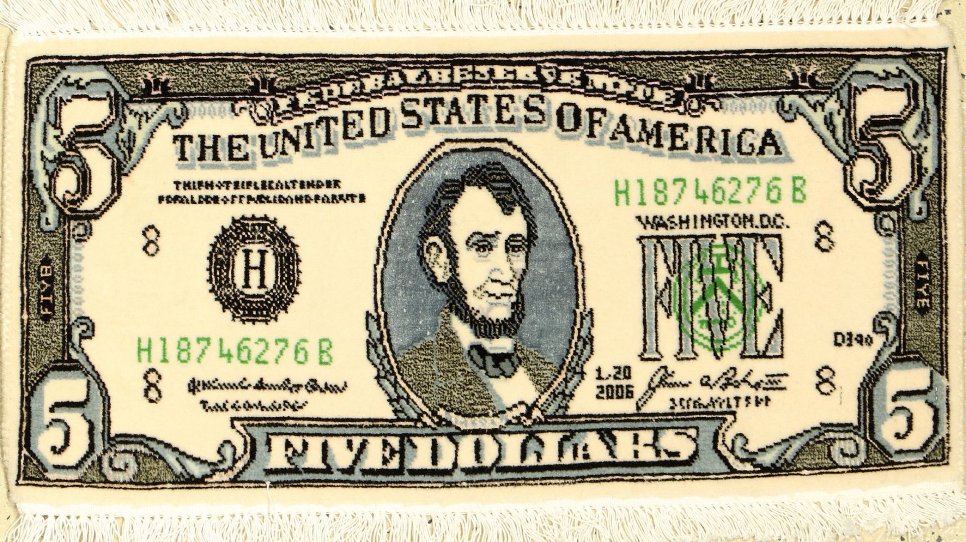 Täbriz fein (5 Dollar), Persien, ca. 20 Jahre, Korkwolle mit Seide, ca. 65 x 31 cm, Abraham Lincoln,