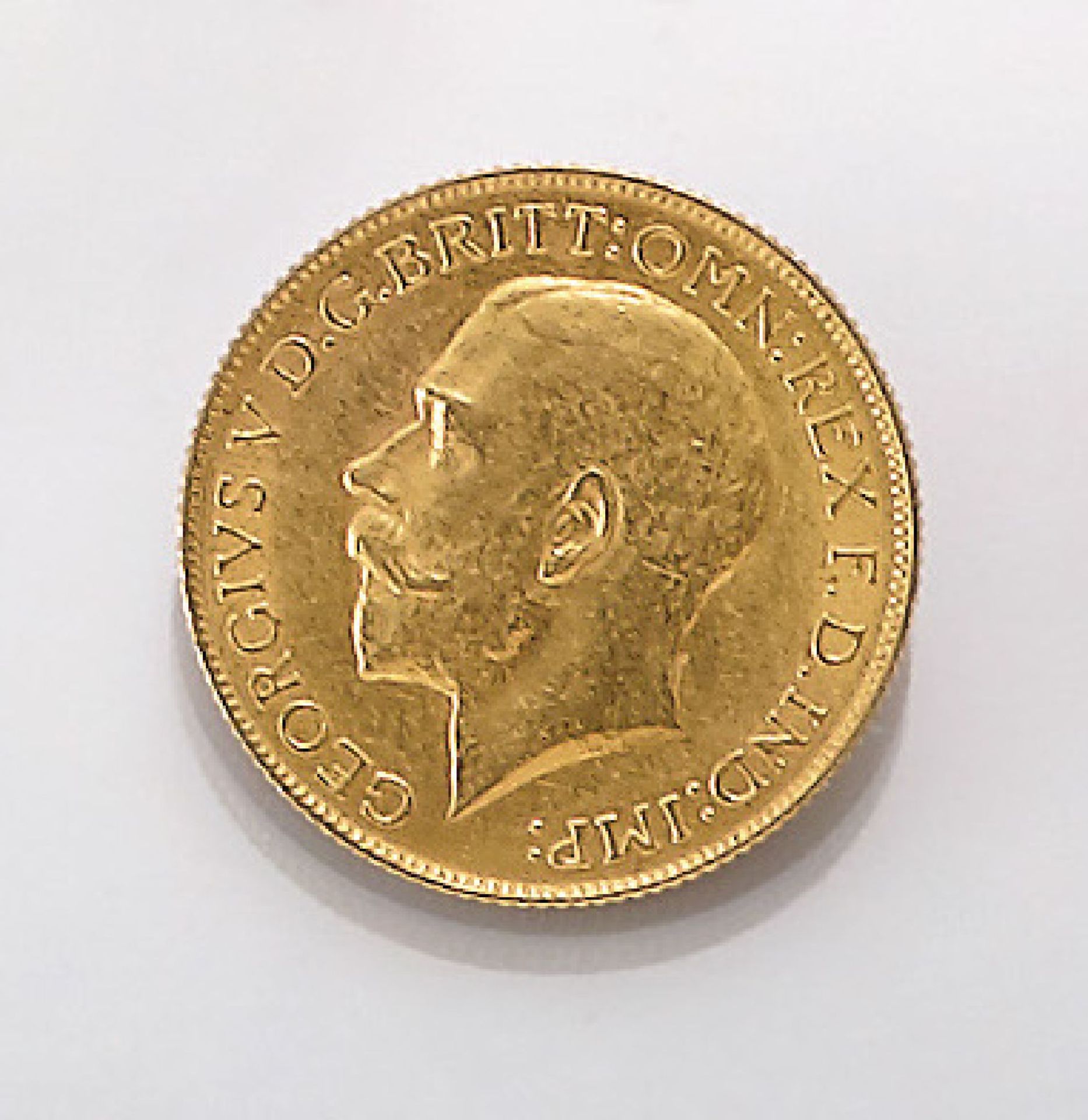 Goldmünze, Sovereign, Großbritannien, 1915, George V., RV: Heiliger Georg hoch zu Ross im Kampf