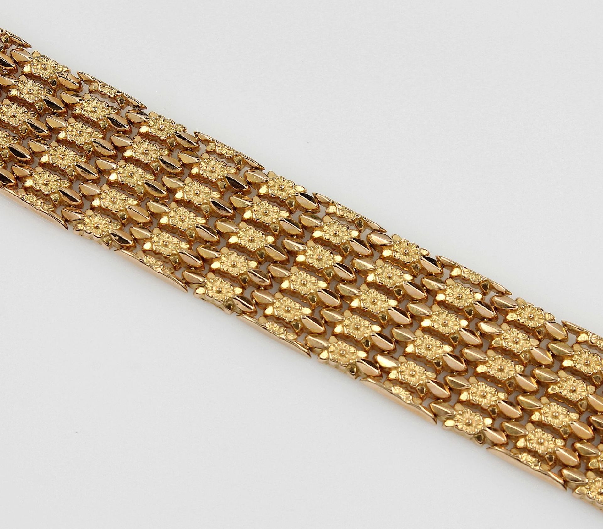 18 kt Gold Armband, GG 750/000, ca. 39.7 g,L. ca. 19.5 cm, Kastenschloss mit Sicherheitsachten18