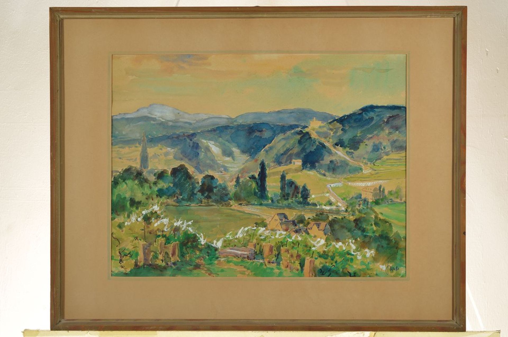 Karl Graf, 1902-1986 Speyer, Blick auf Bad Dürkheim, Aquarell auf Papier von 1948, signiert, ca. - Bild 5 aus 5