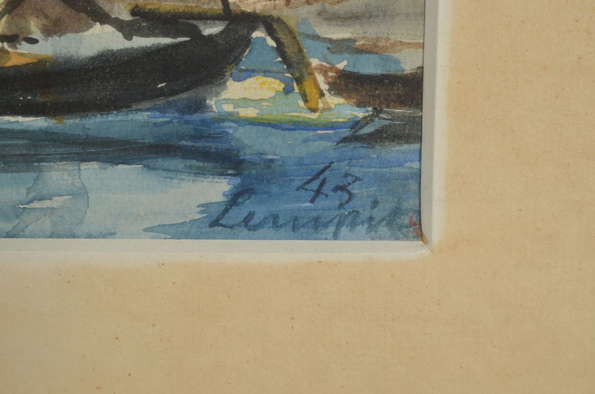 Unbekannter Künstler, datiert (19)43, An der Oder in Oppeln, rückseitig so betitelt, Aquarell auf - Bild 2 aus 5