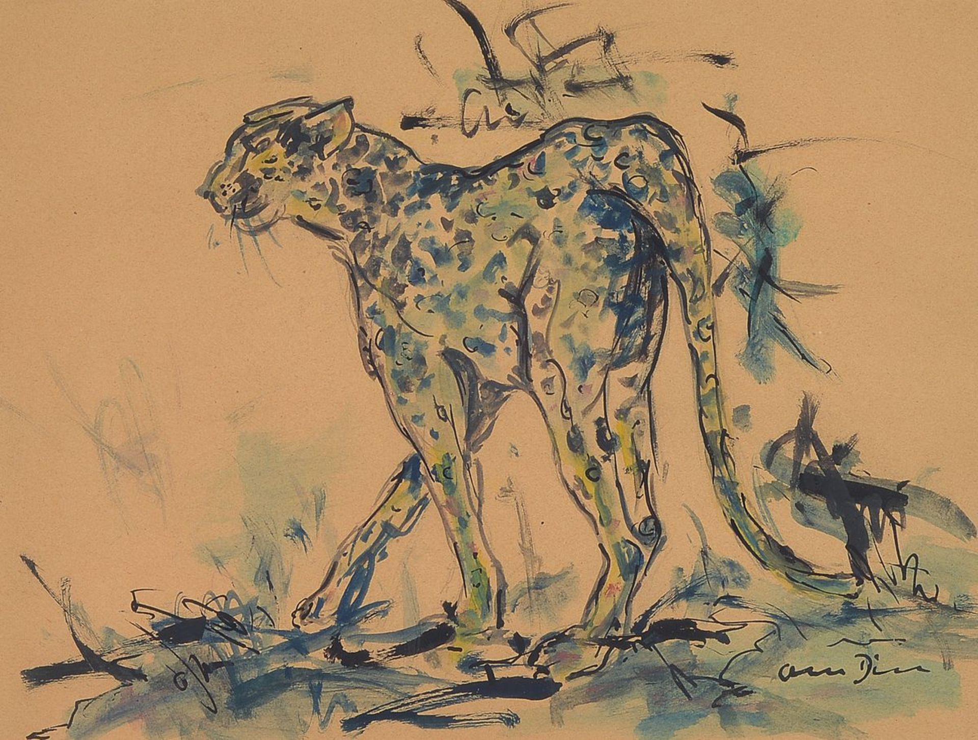 Otto Dill, 1884 Neustadt-1957 Bad Dürkheim, Gepard, Aquarell und Tusche auf Papier, rechts unten