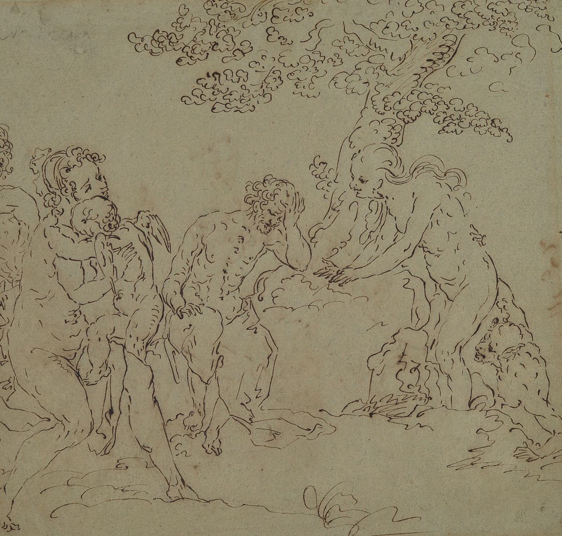 Unbekannter Meister des 17. Jh., Mythologische Darstellung, Venus tröstet Amor, eine Hexe und eine
