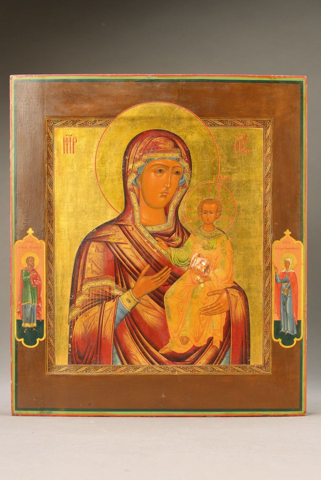Ikone, Russland, 2. Hälfte 19. Jh., Darstellung in der Art der Gottesmutter von Kasan, zwei