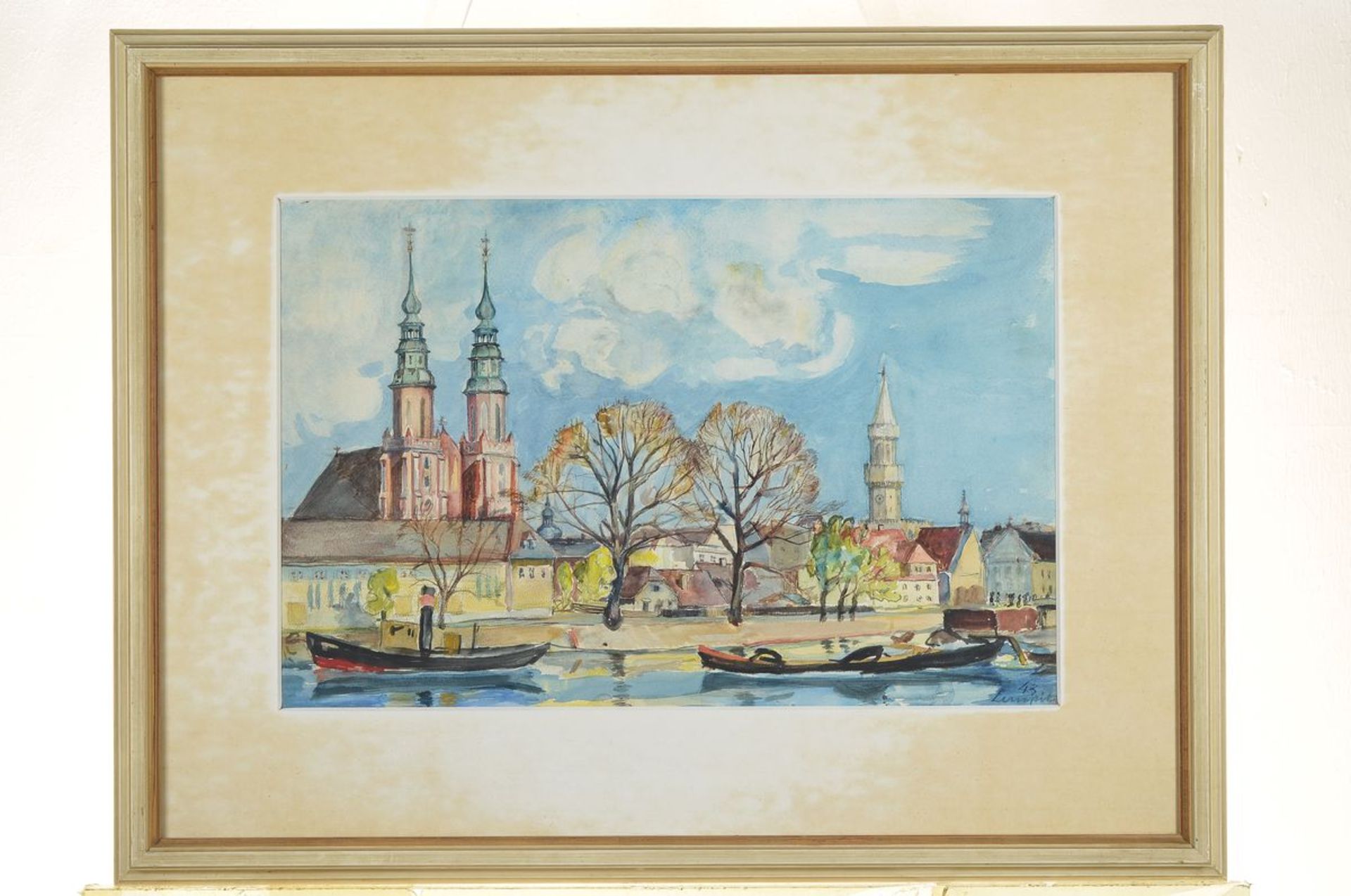 Unbekannter Künstler, datiert (19)43, An der Oder in Oppeln, rückseitig so betitelt, Aquarell auf - Bild 4 aus 5