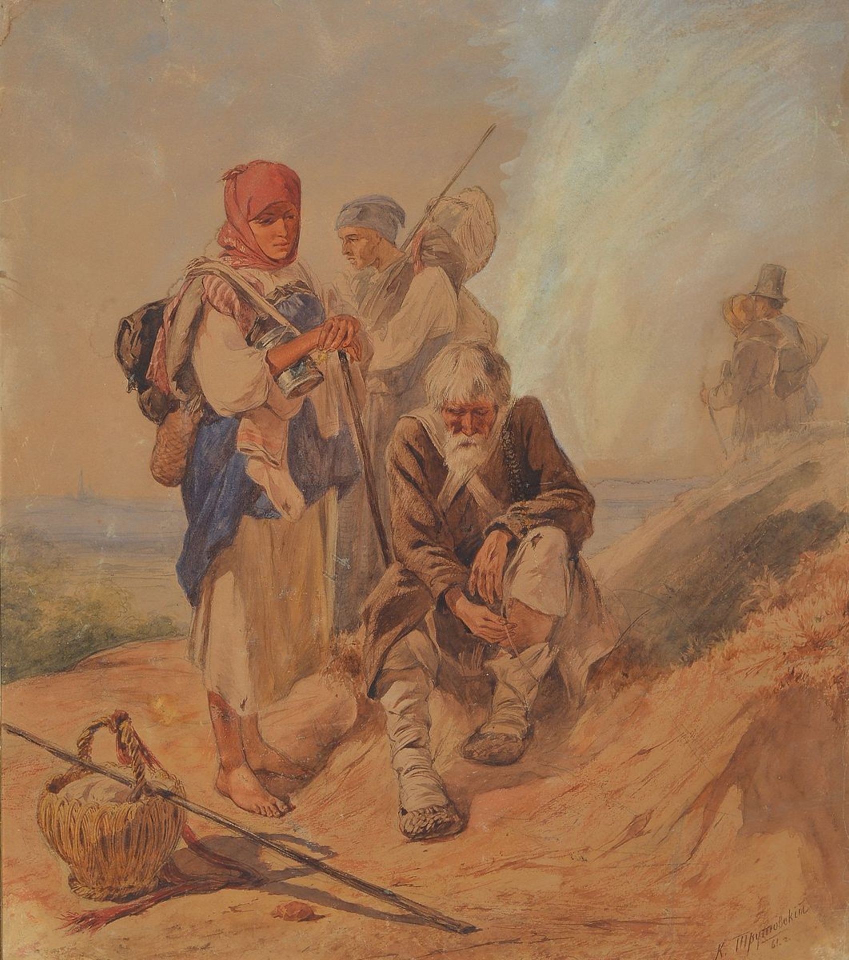 Konstantin Alexandrovic Trutovskij, 1826-1893, Bauernfamilie auf dem Heimweg von der Ernte, im