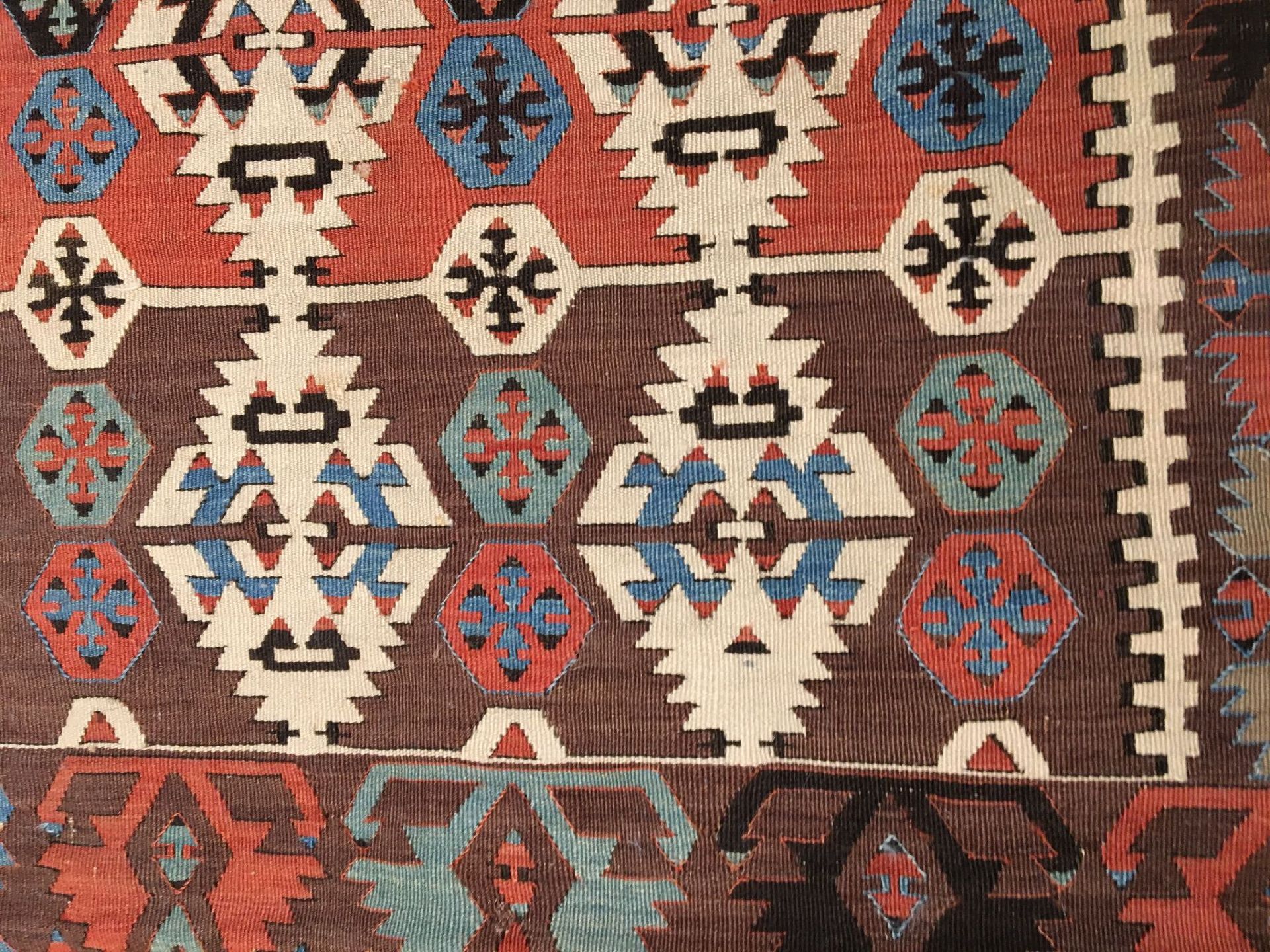 Konya "Kelim" antik (Elibelinde Muster), Zentralanatolien, 19.Jhd., Wolle gewebt auf Wolle. Seltener - Bild 5 aus 9