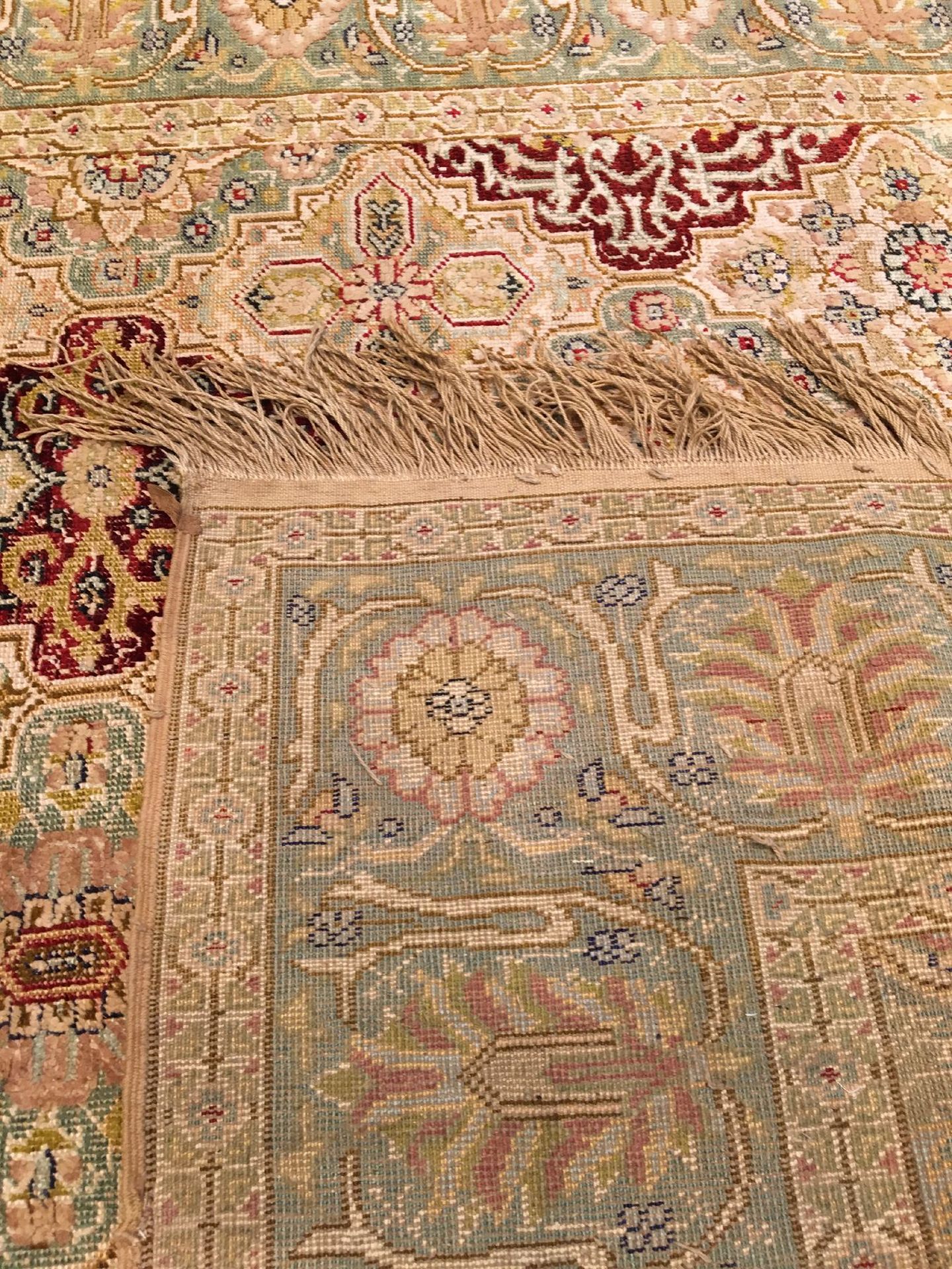 Seiden Kaisery "Flosh" antik, Türkei, um 1890, Floshseide geknüpft auf Baumwolle. Dekorativer - Bild 7 aus 7