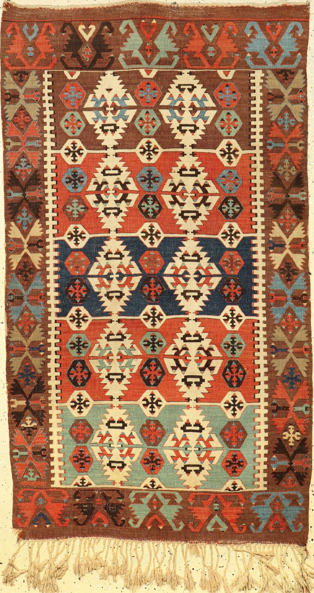 Konya "Kelim" antik (Elibelinde Muster), Zentralanatolien, 19.Jhd., Wolle gewebt auf Wolle. Seltener
