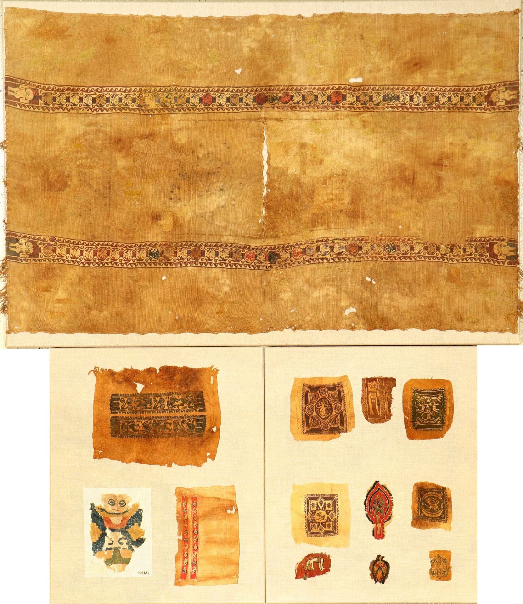 (3 Lots) 13x seltene Koptische "Textilfragmente" antik, Ägypten, 4.-7.Jhd., Wolle mit teilweise