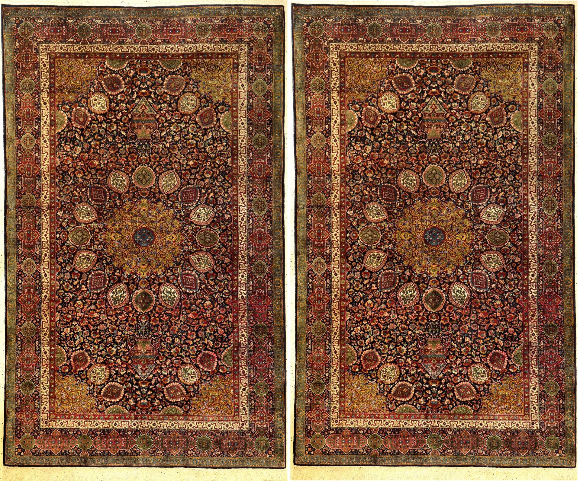 1 Paar Lahore "Merinowolle" antik (Ardebil "Sheik-Safi" Design), Nordindien, um 1910, Merinowolle