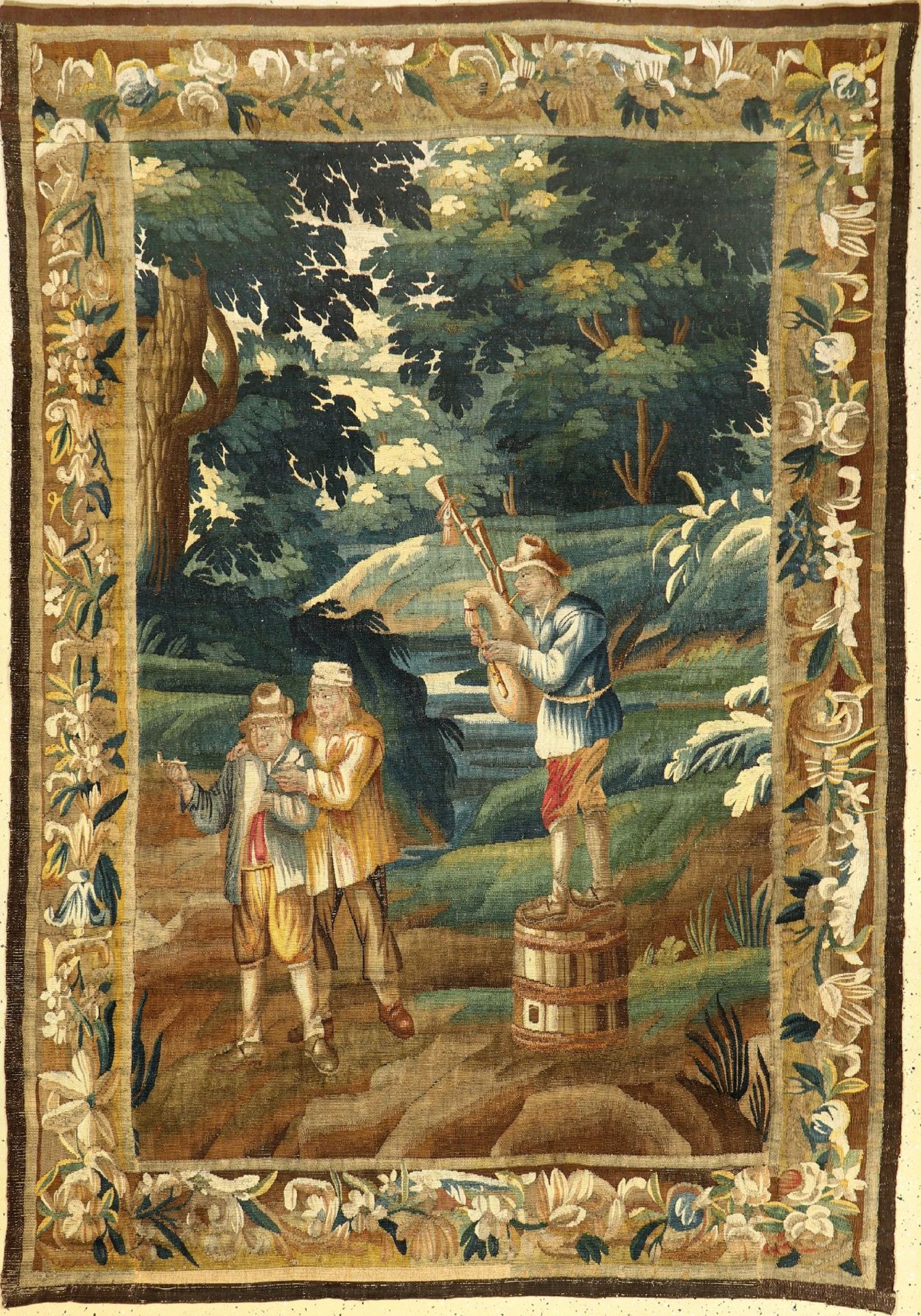 Flämische "Tapisserie" antik, Flandern, um 1700, Wolle mit Seide. Dekorative Tapisserie aus den