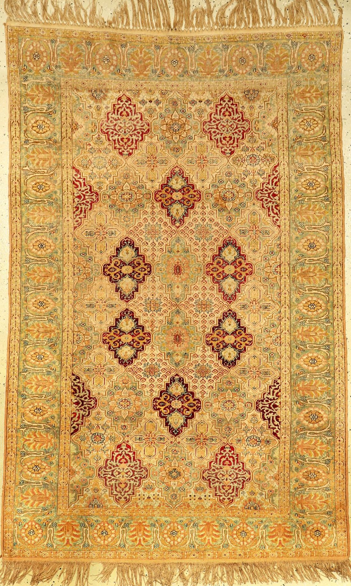 Seiden Kaisery "Flosh" antik, Türkei, um 1890, Floshseide geknüpft auf Baumwolle. Dekorativer