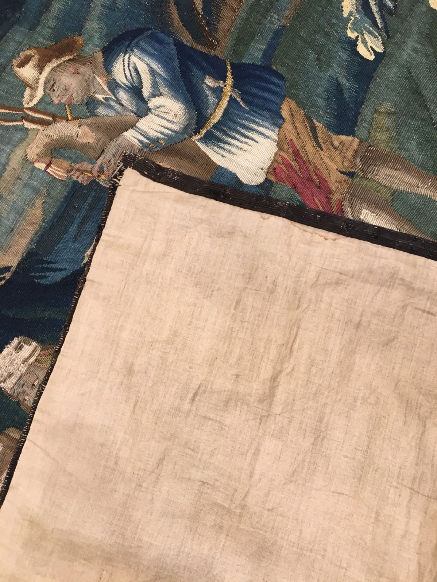 Flämische "Tapisserie" antik, Flandern, um 1700, Wolle mit Seide. Dekorative Tapisserie aus den - Bild 10 aus 10