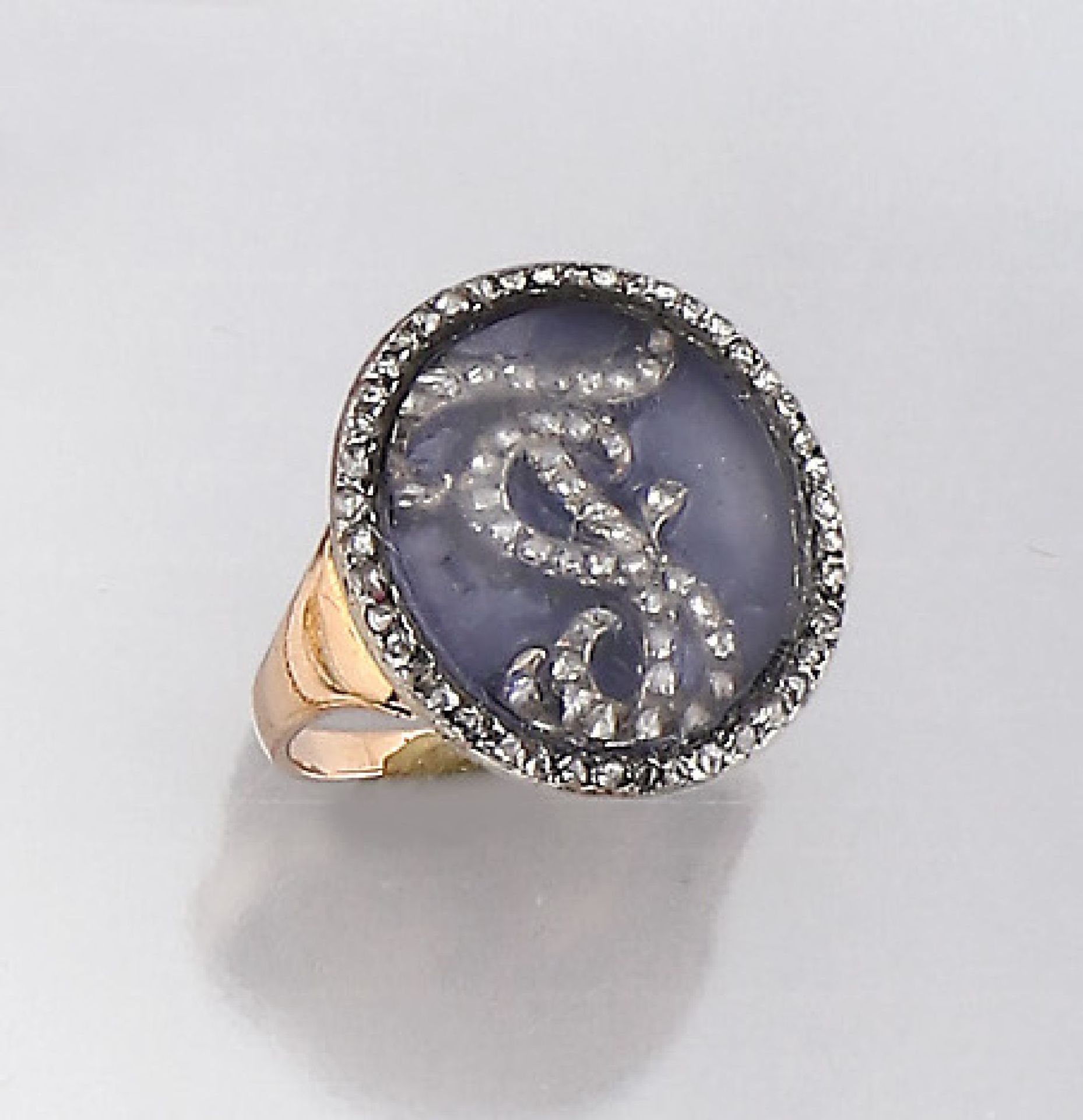 14 kt Gold Ring mit Diamanten, Rose G 585/000 und Silber, um 1850, süddeutsch, ligiertes Bes.-