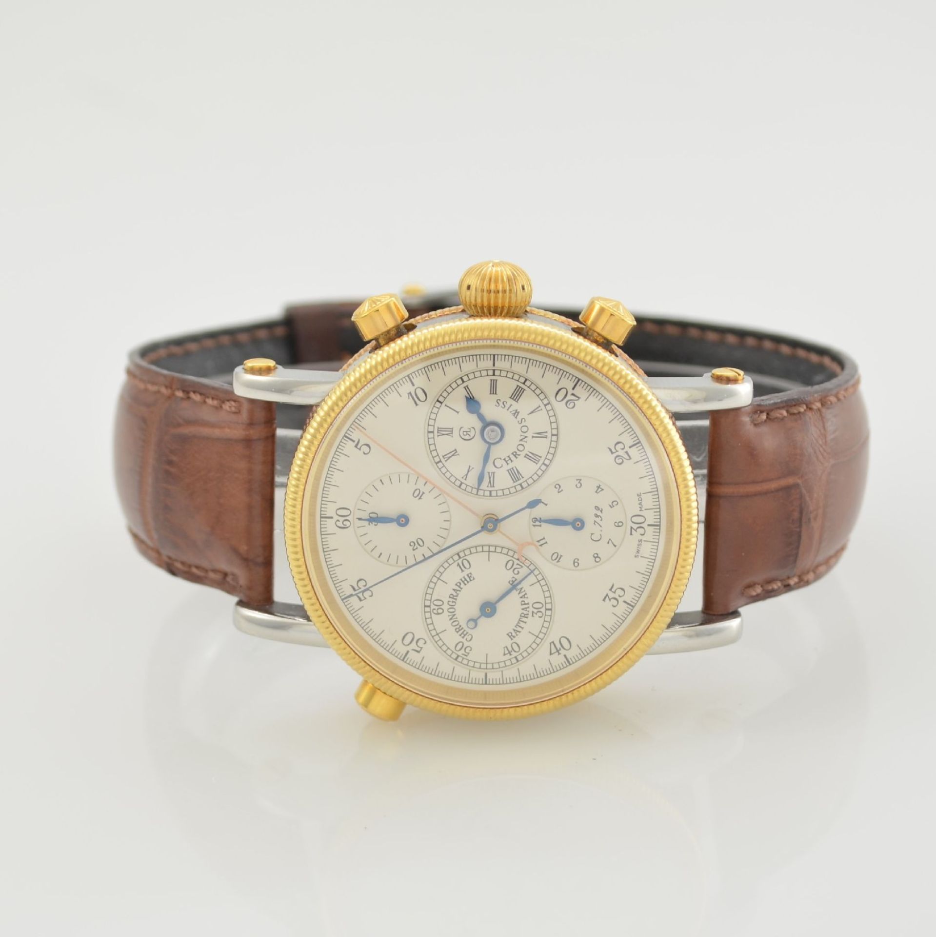 CHRONOSWISS Rattrapante Armbandchronograph, Schweiz um 1993, Ref. CH 7322, Automatik, Edelstahl/Gold