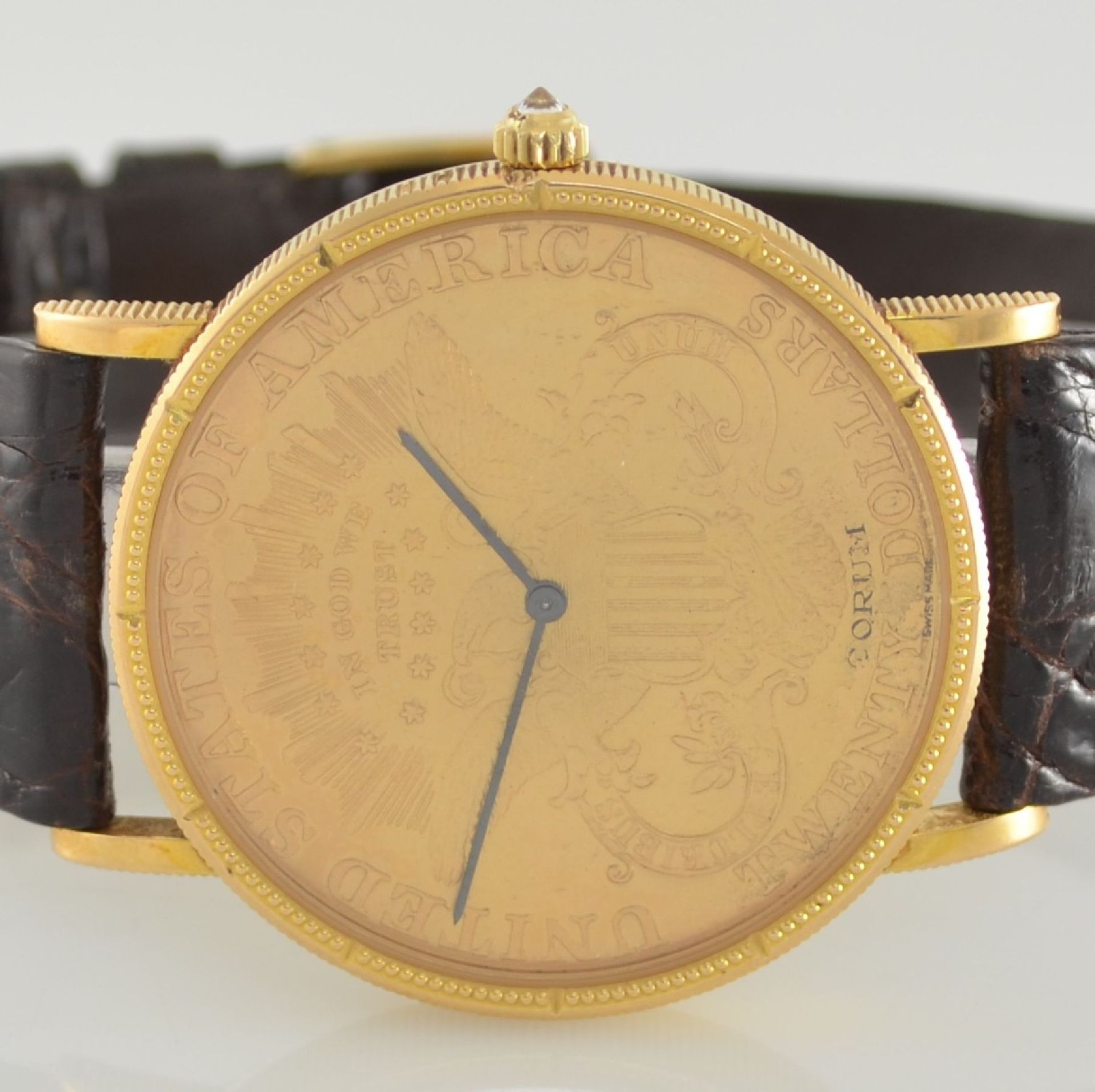 CORUM Twenty Dollars 1884 Herrenarmbanduhr sog. Coinwatch, Schweiz um 1980, Handaufzug, in Form - Bild 2 aus 11