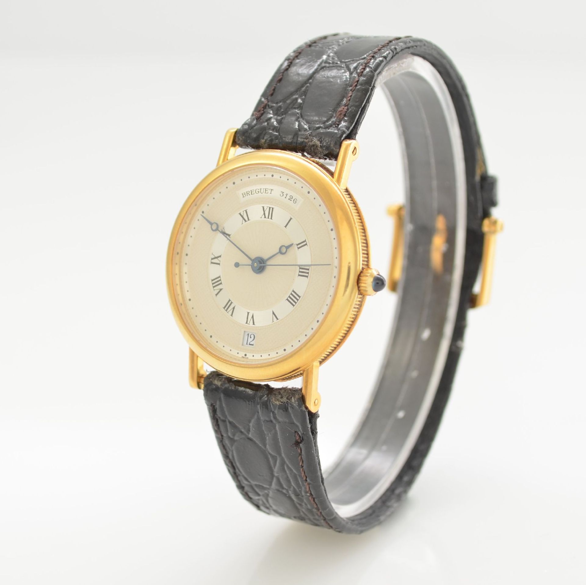 BREGUET Classique Armbanduhr in GG 750/000 No. 3126, Schweiz um 1990, 3-teil. Geh. inkl. Lederband - Bild 3 aus 6