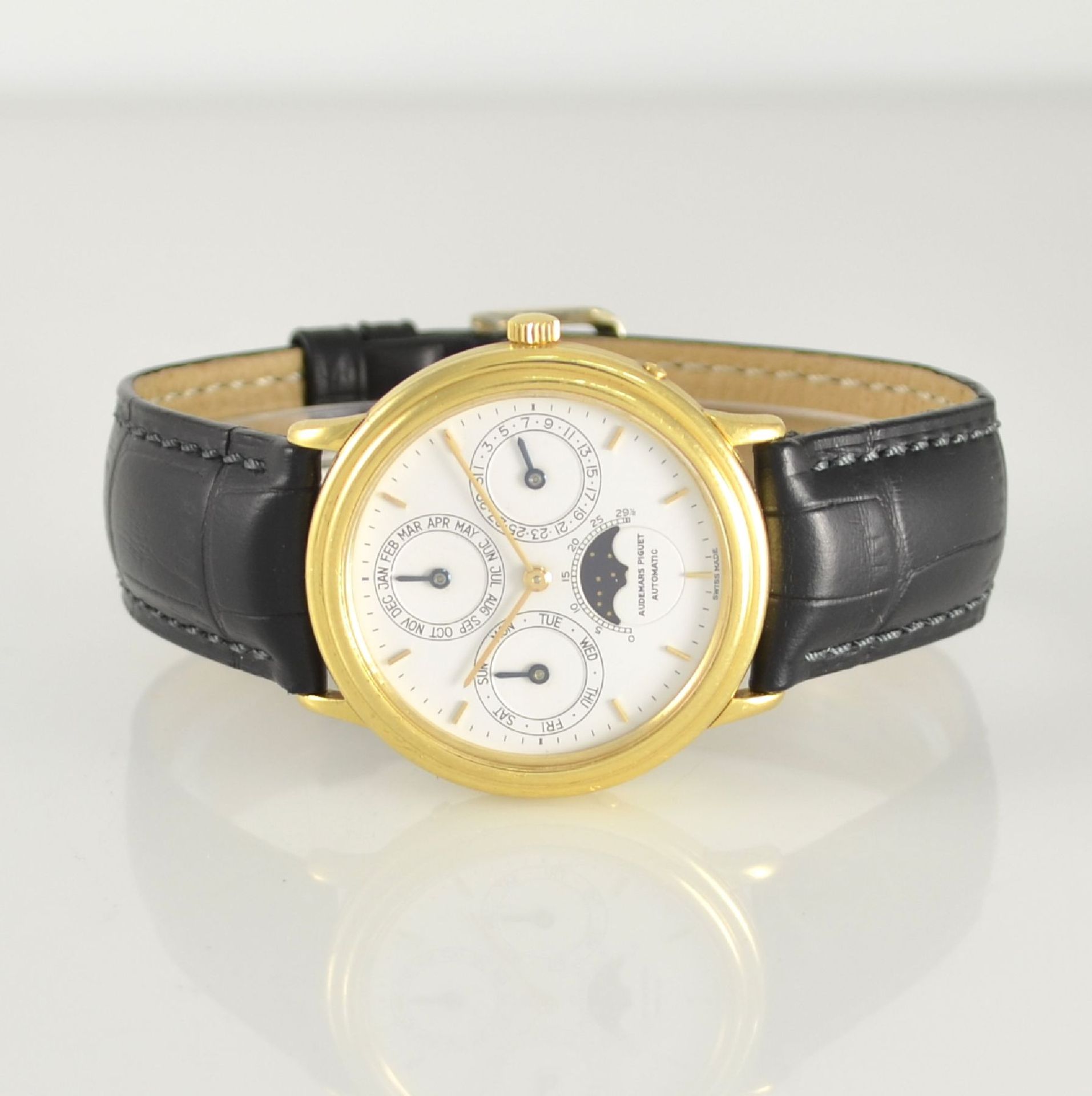 AUDEMARS PIGUET hochfeine, astronomische Herrenarmbanduhr Quantieme Perpetual in GG 750/000 mit