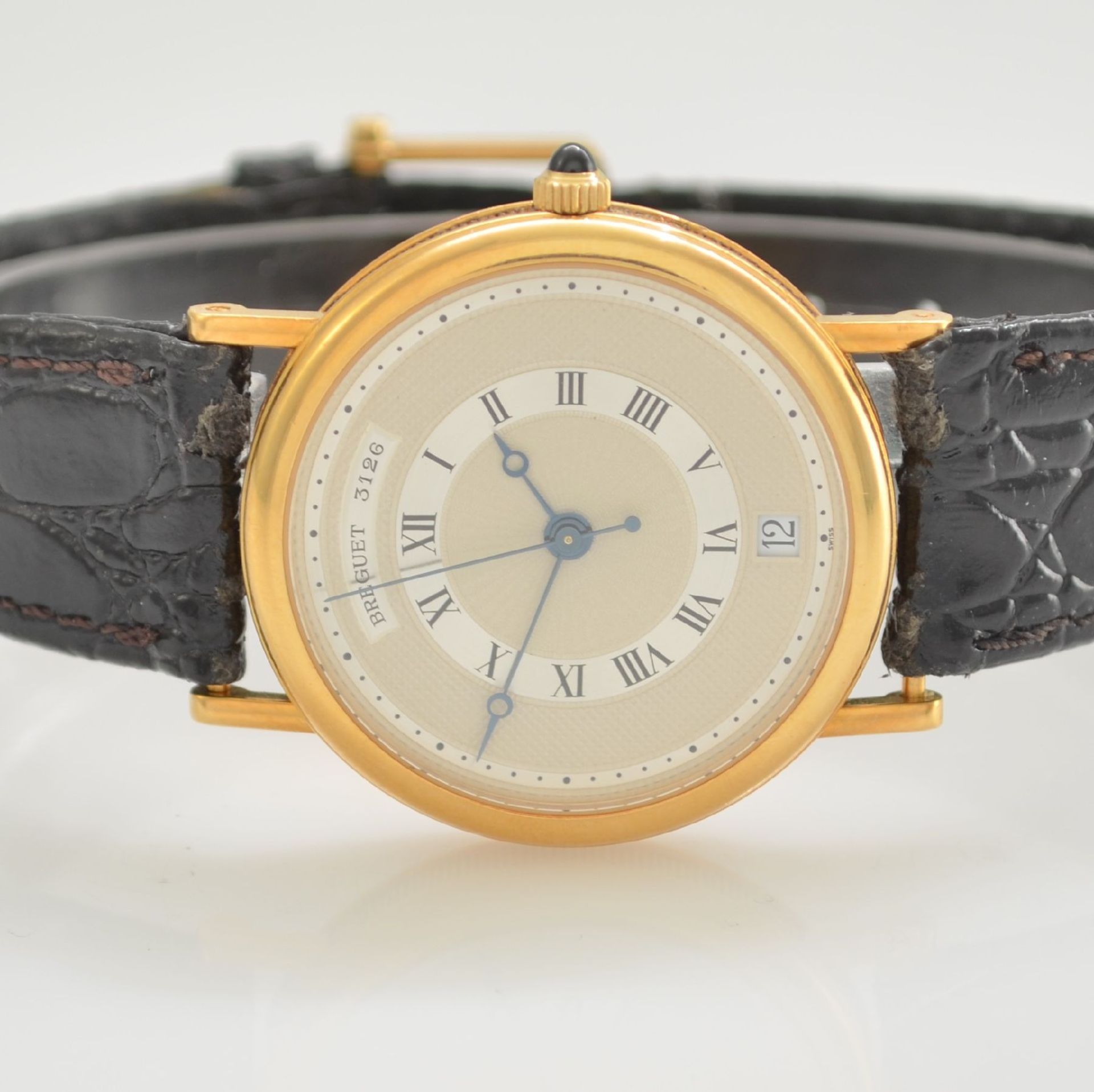 BREGUET Classique Armbanduhr in GG 750/000 No. 3126, Schweiz um 1990, 3-teil. Geh. inkl. Lederband - Bild 2 aus 6