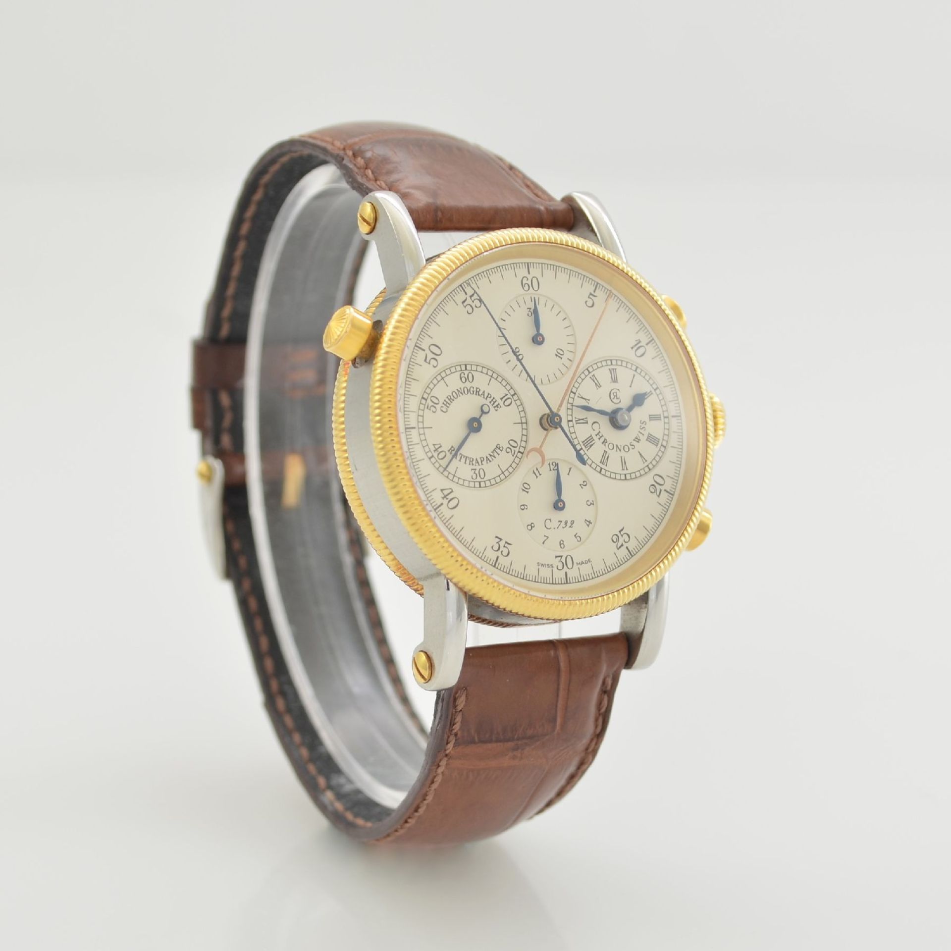 CHRONOSWISS Rattrapante Armbandchronograph, Schweiz um 1993, Ref. CH 7322, Automatik, Edelstahl/Gold - Bild 4 aus 6