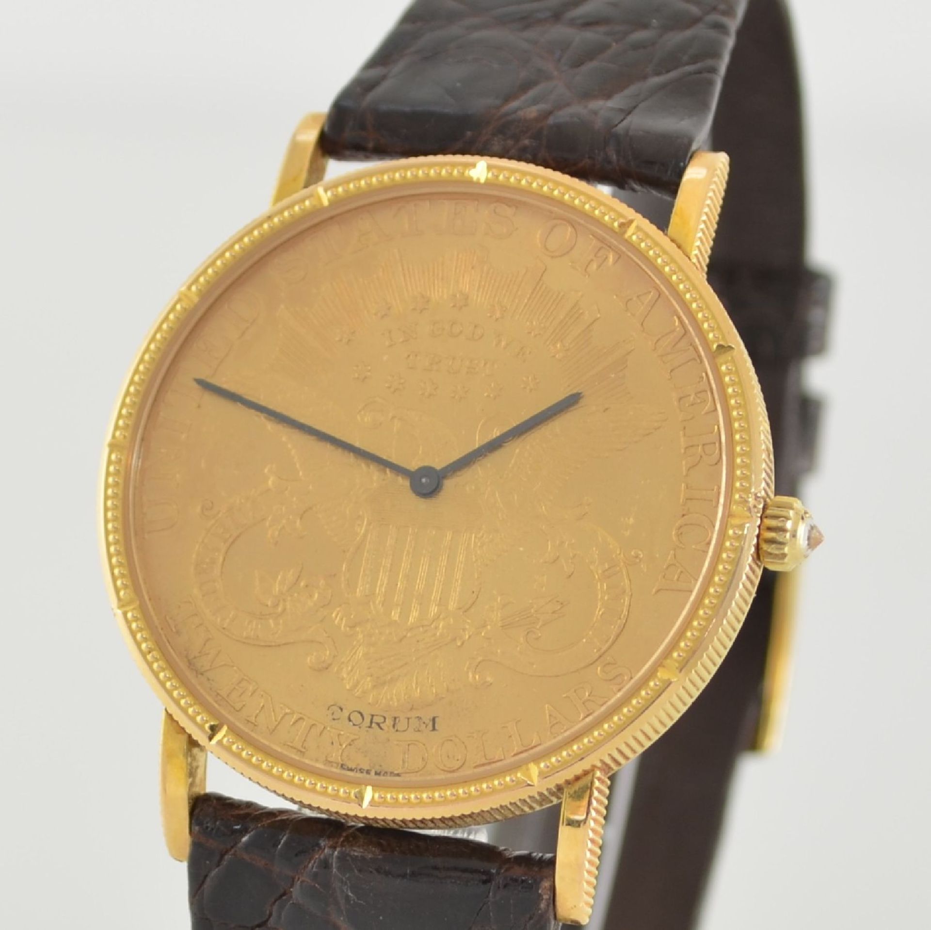CORUM Twenty Dollars 1884 Herrenarmbanduhr sog. Coinwatch, Schweiz um 1980, Handaufzug, in Form - Bild 4 aus 11