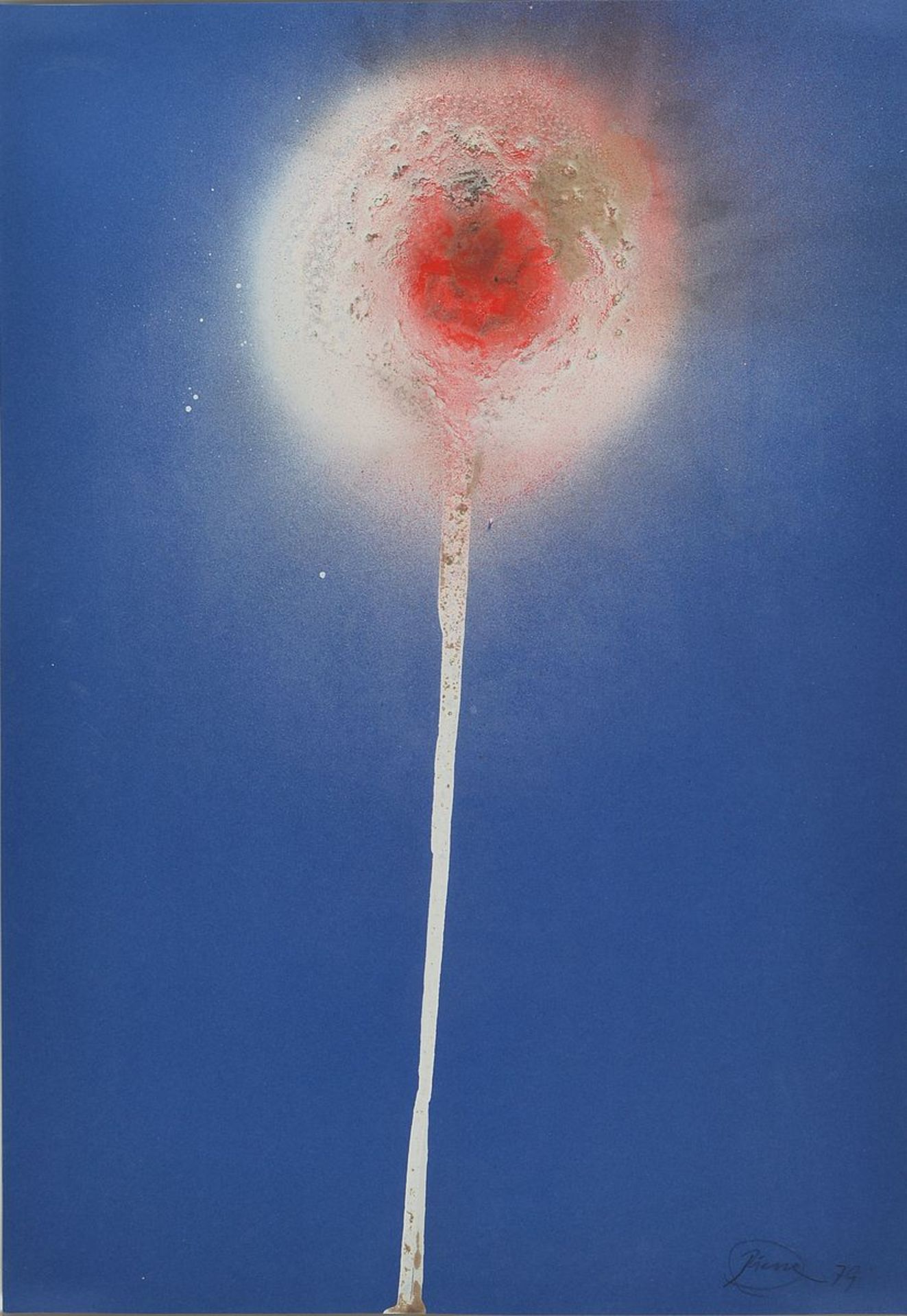 Otto Piene, 1928 - 2014, Feuerblume, Feuergouache, Gouache aus Feuerspuren und Ruß auf blauem