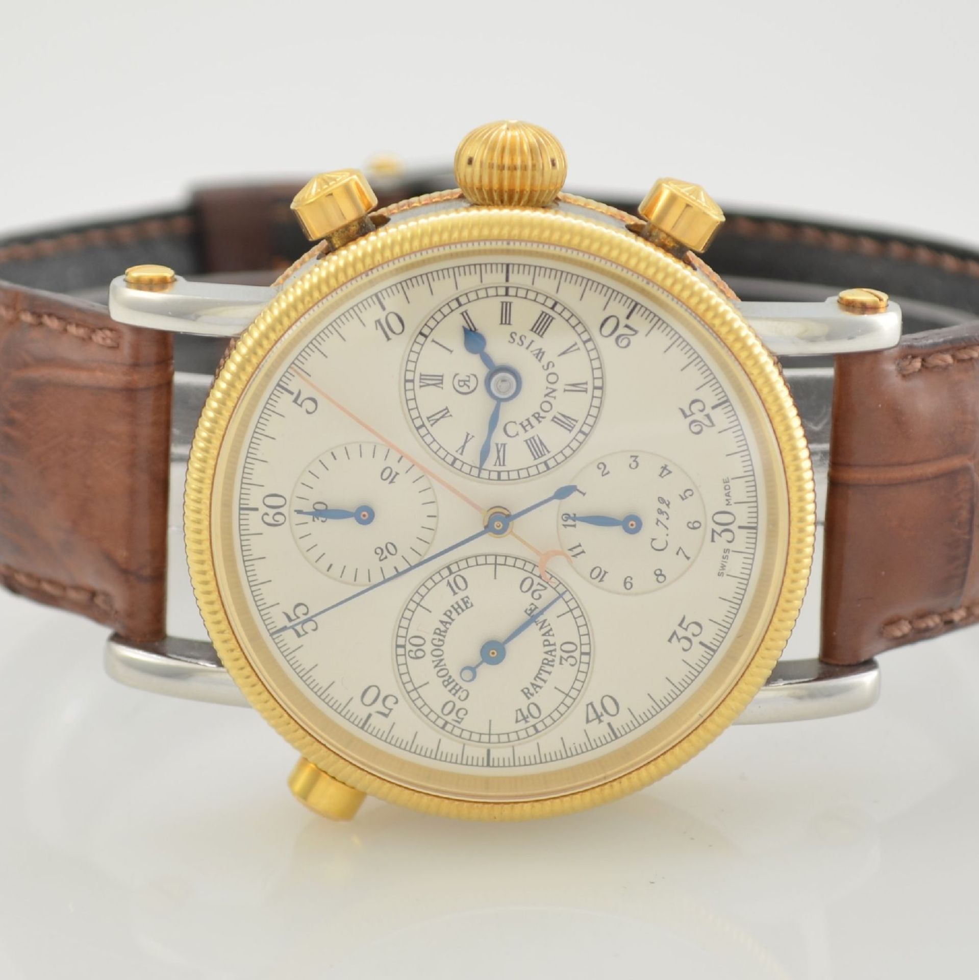 CHRONOSWISS Rattrapante Armbandchronograph, Schweiz um 1993, Ref. CH 7322, Automatik, Edelstahl/Gold - Bild 2 aus 6