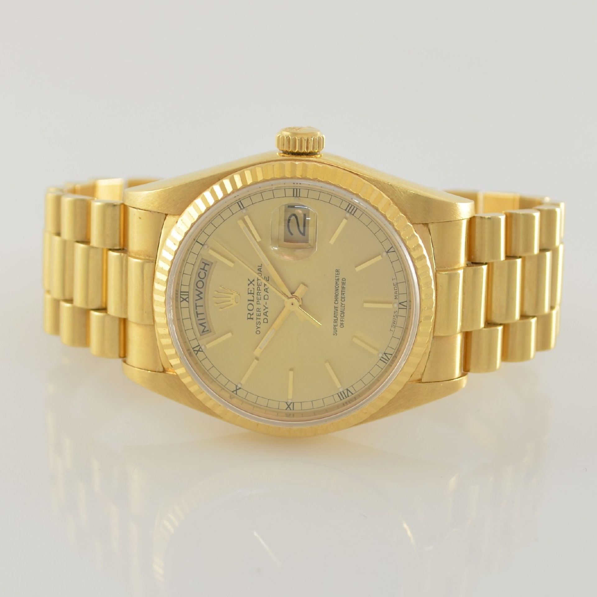 ROLEX Oyster Perpetual Day-Date Herrenarmbanduhr in GG 750/000, Schweiz um 1986, Automatik, Ref.