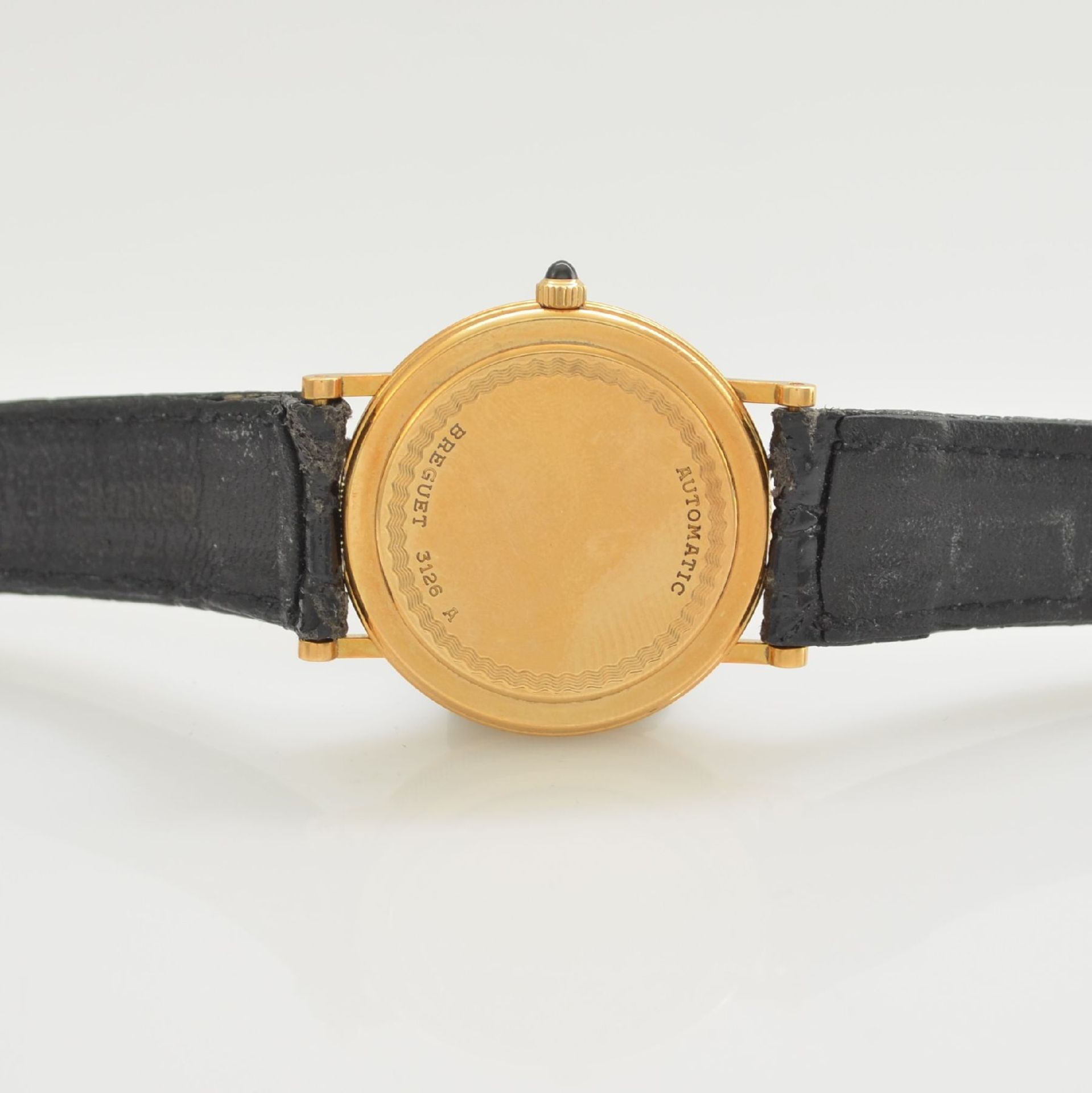 BREGUET Classique Armbanduhr in GG 750/000 No. 3126, Schweiz um 1990, 3-teil. Geh. inkl. Lederband - Bild 6 aus 6