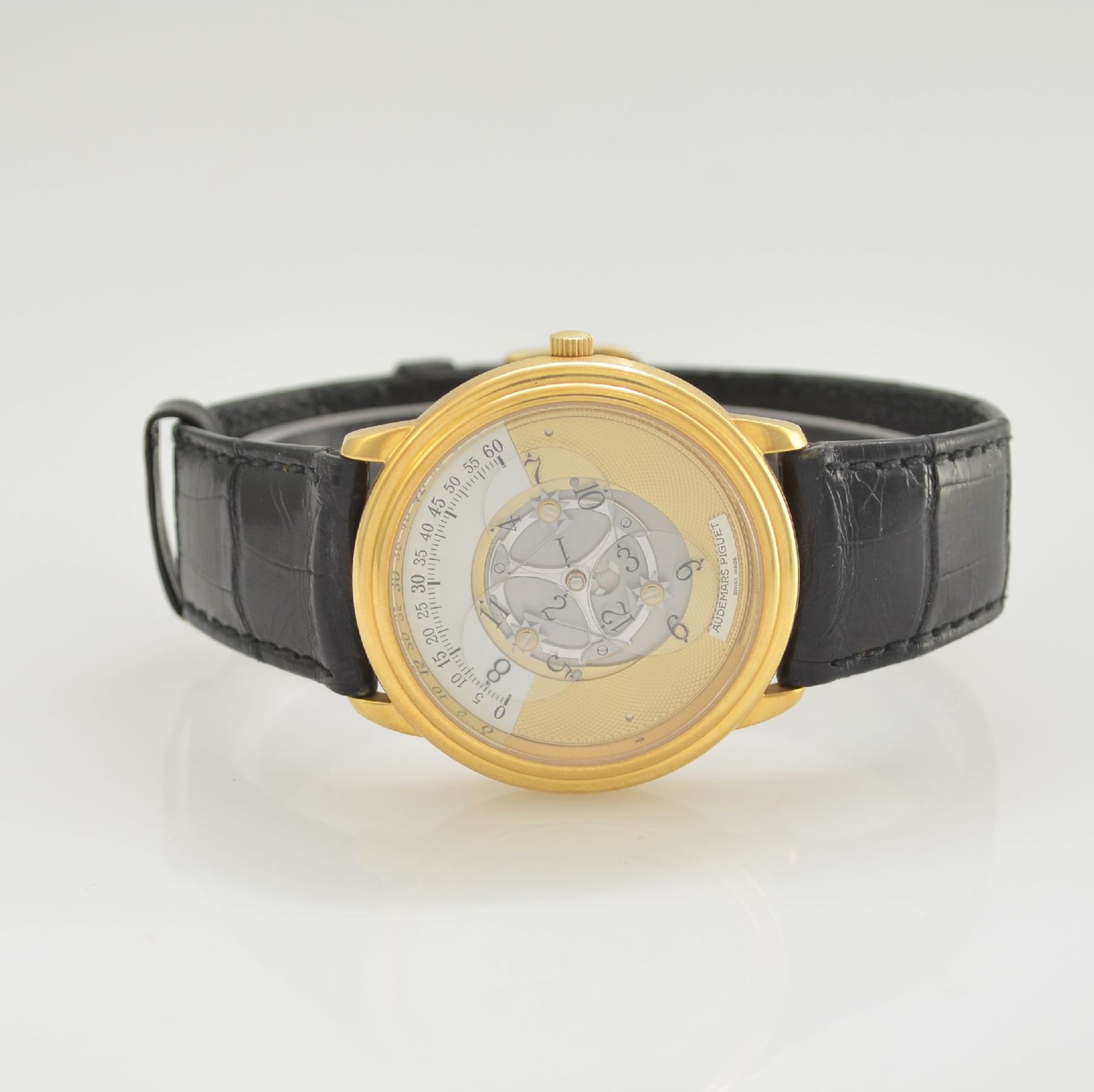 AUDEMARS PIGUET seltene & außergewöhnliche Herrenarmbanduhr Star Wheel in GG 750/000, Automatik,