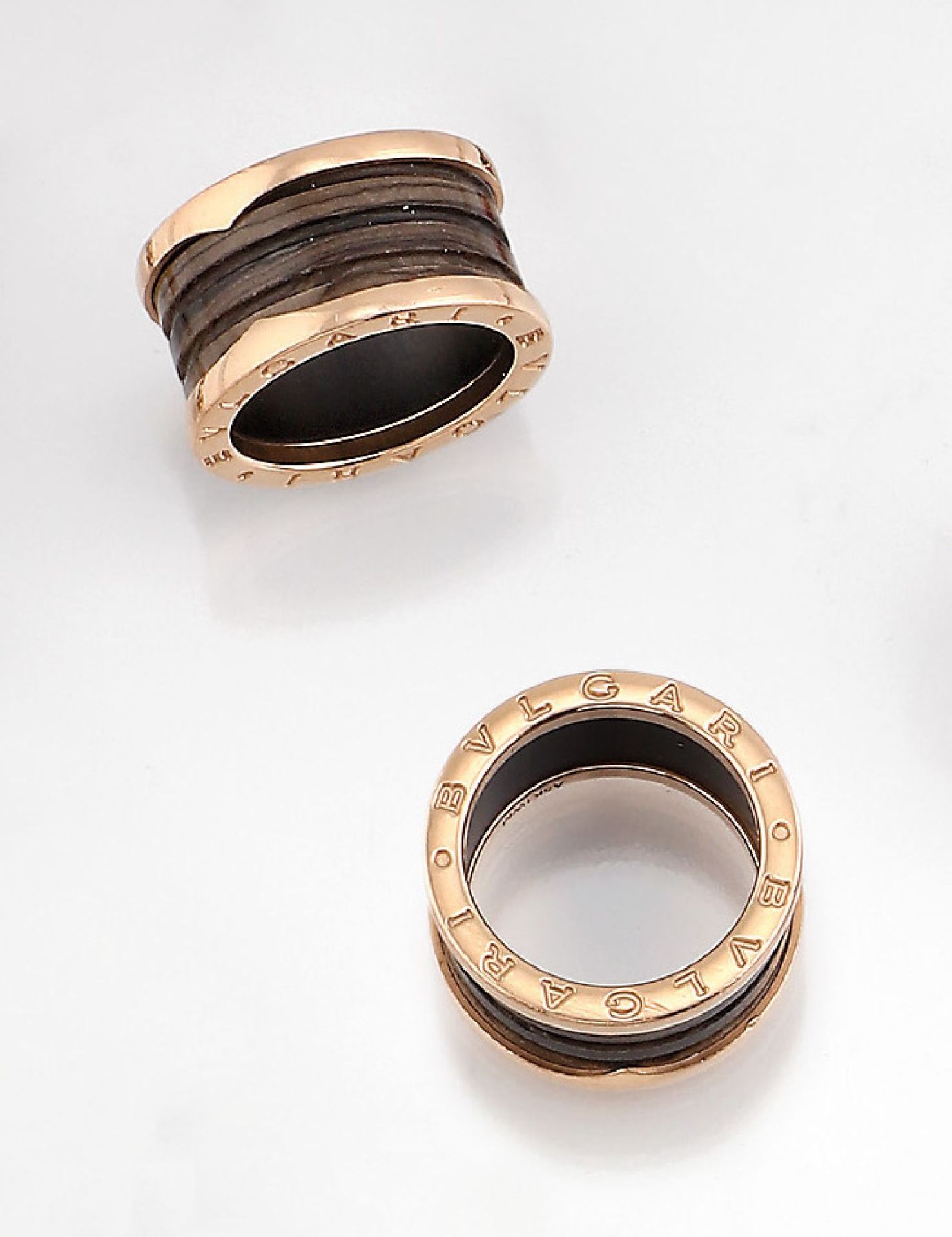 18 kt Gold BULGARI Ring, Modell B Zero, RG 750/000, braun strukturierte Keramikeinlage, RW 52,