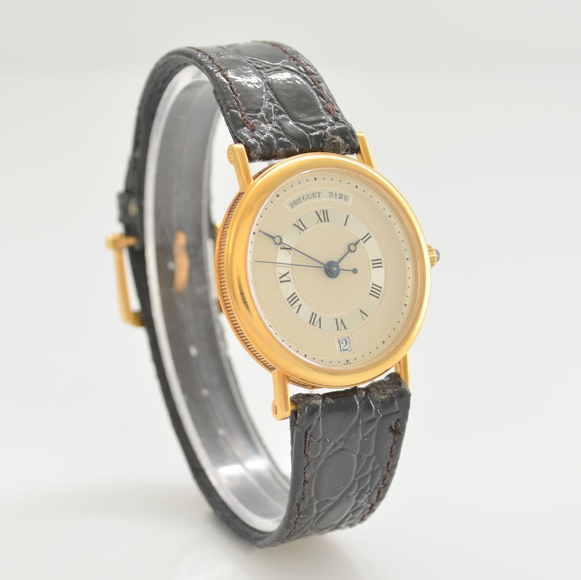 BREGUET Classique Armbanduhr in GG 750/000 No. 3126, Schweiz um 1990, 3-teil. Geh. inkl. Lederband - Bild 4 aus 6