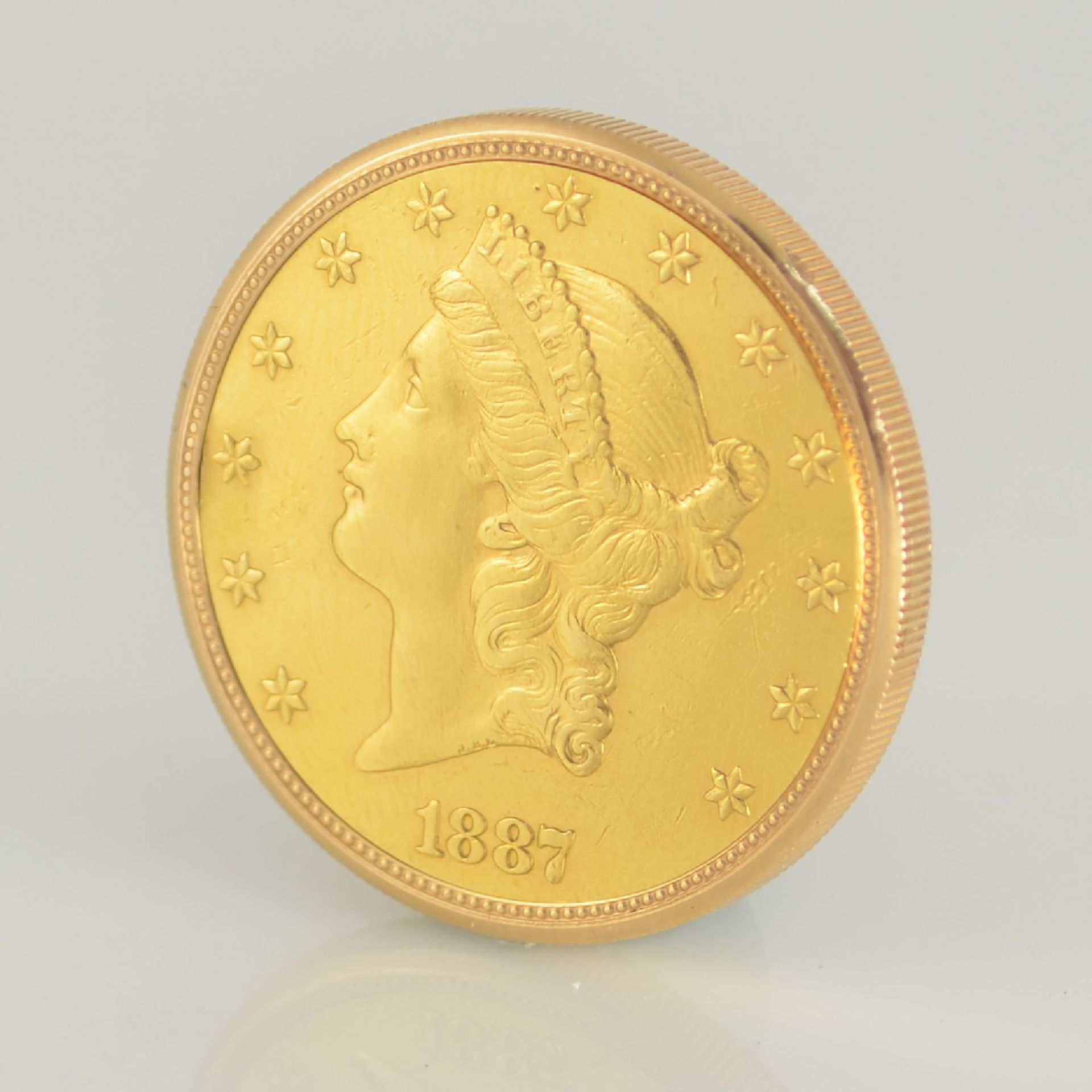 MERSMANN Münzuhr in Form einer 20 US-Dollar- Münze, Sprungdeckel öffnet durch versteckten Drücker - Bild 4 aus 9