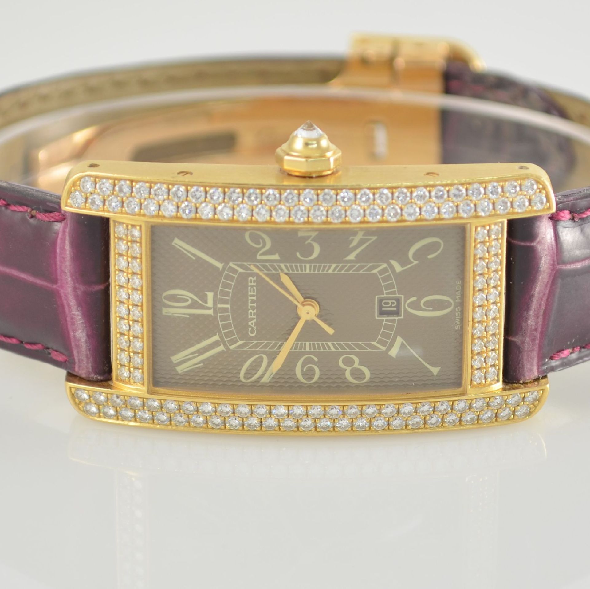 CARTIER Damenarmbanduhr Tank Americaine in GG 750/000 mit original Brillantbesatz, Automatik, Ref. - Bild 2 aus 8