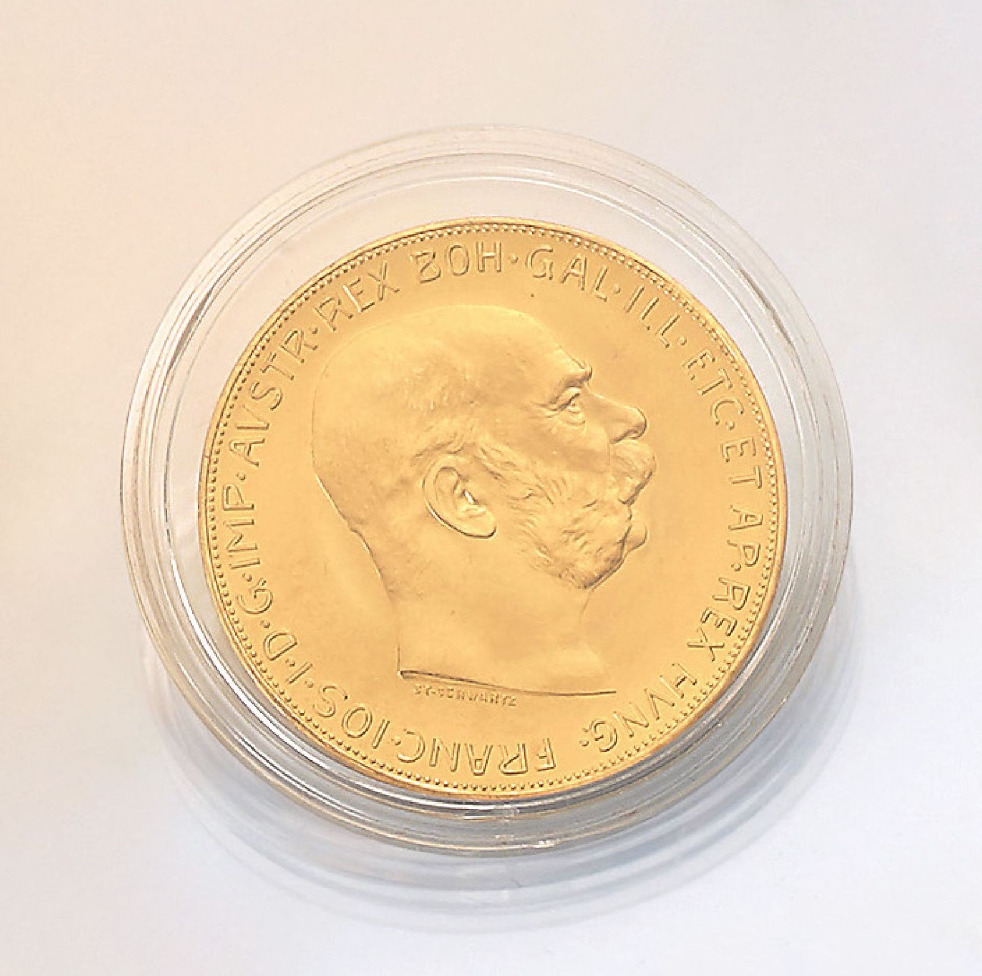 Goldmünze, 100 Kronen, Österreich-Ungarn, 1915, Franz Joseph I., offizielle Nachprägung, RV: