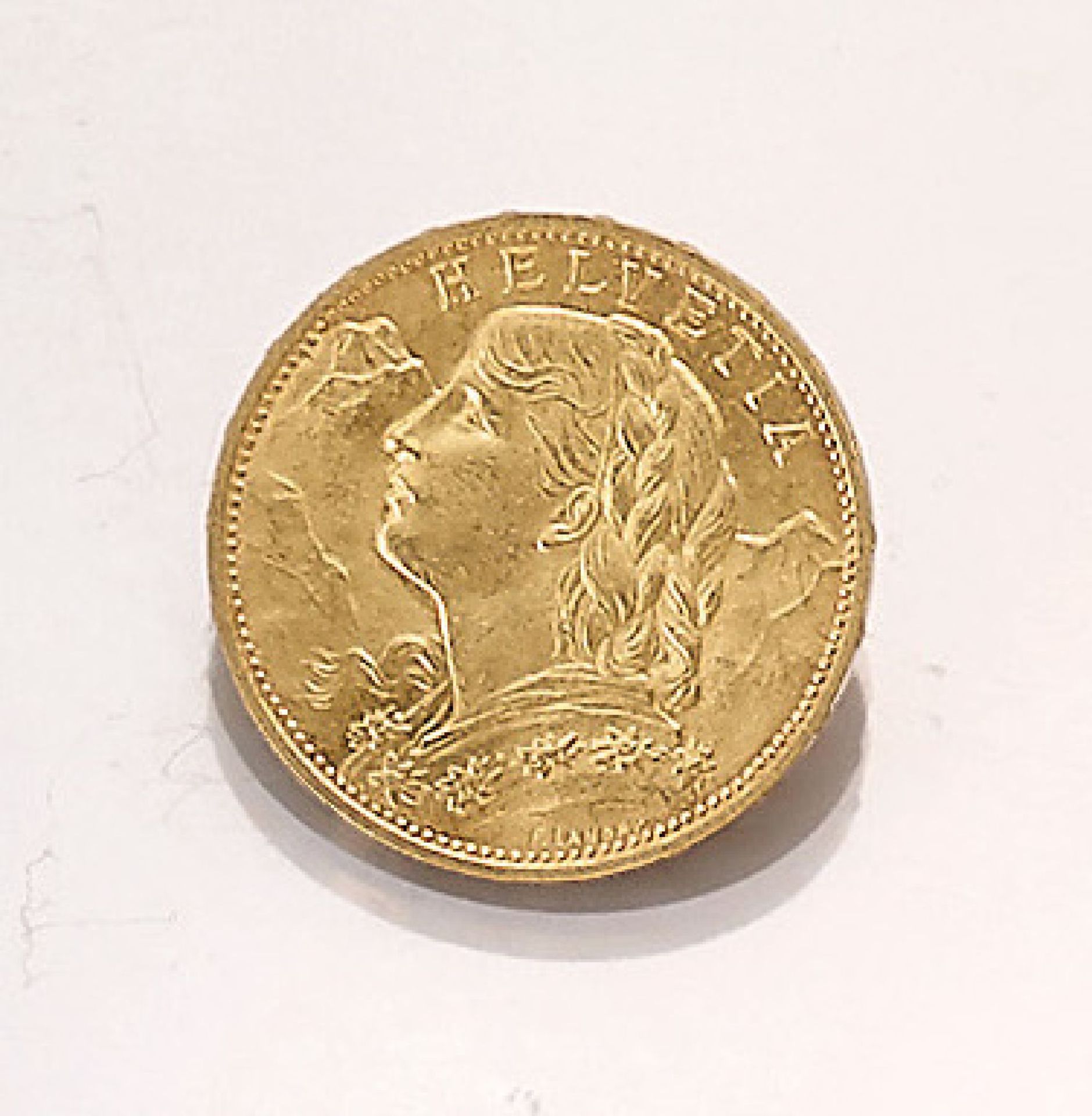 Goldmünze, 20 Franken, Schweiz, 1922, sogn.Vreneli, Prägeort BGold coin, 20 Swiss Francs,