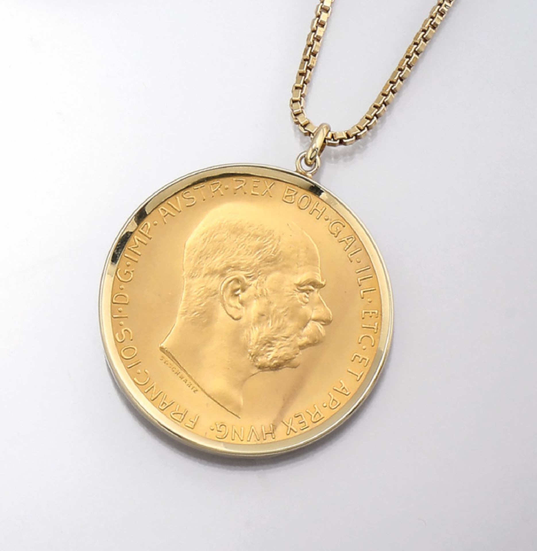 14 kt Gold Münzanhänger, 100 Kronen, Österreich-Ungarn, 1915, Franz Joseph I., offizielle