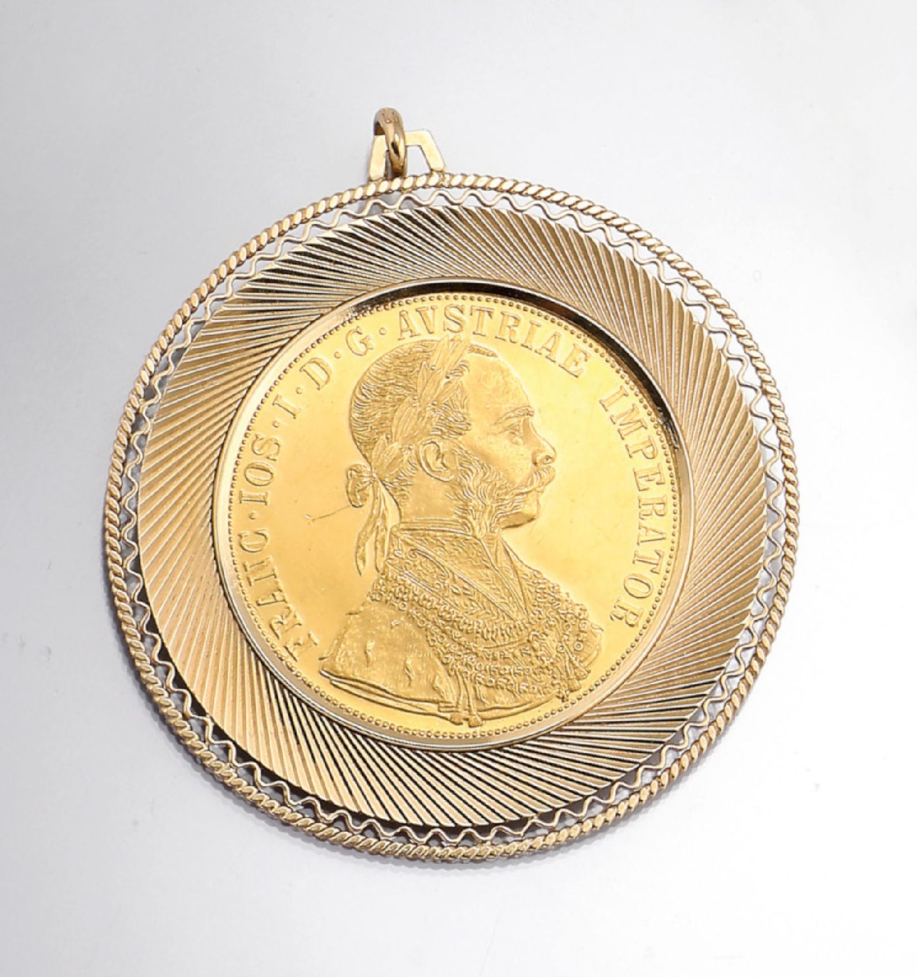 14 kt Gold Münzanhänger, GG 585/000, Münzeinlage, 4 Dukaten, Österreich-Ungarn, 1915, Franz Joseph