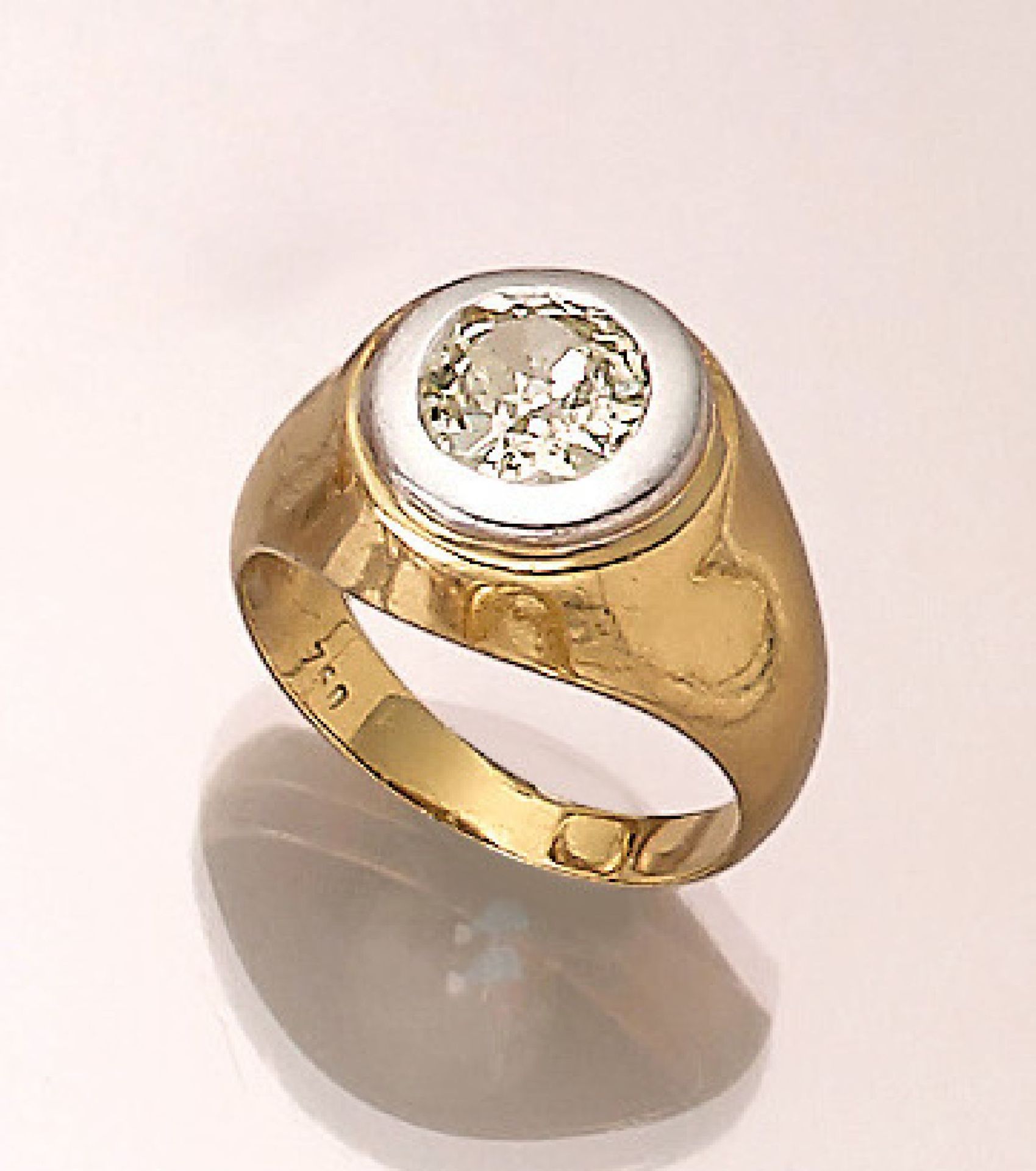 18 kt Gold Ring mit Diamant, GG 750/000, Altschliffdiamant in WG gefaßt ca. 1.10 ct Gelb/p 1, RW 54,