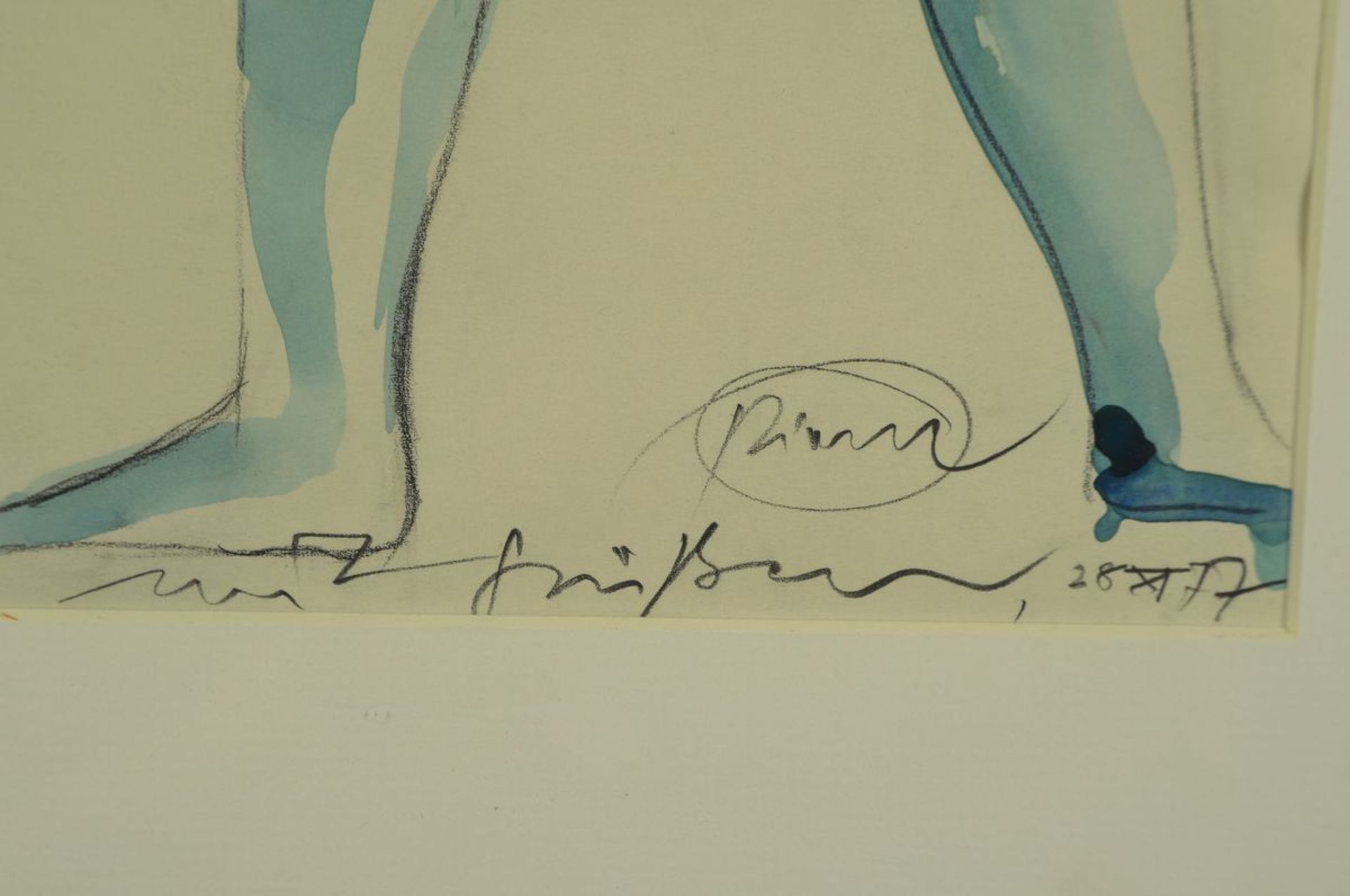 Otto Piene 1928-2014, weiblicher Rückenakt, Aquarell über Bleistift,signiert, mit Widmung: "mit - Bild 2 aus 3