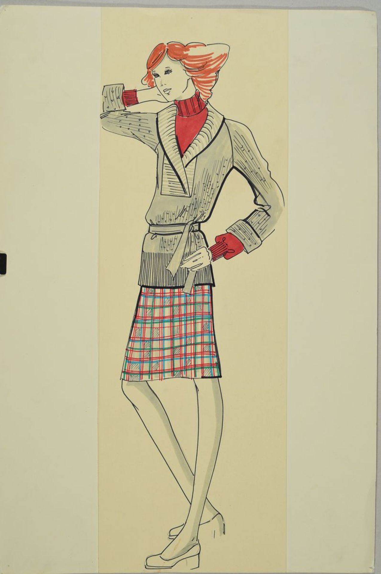 Karl Lagerfeld, 1933-2019, Modezeichnung, Filzstift, Aquarell auf Papier, ca. 51x17,5 cm, - Bild 2 aus 2