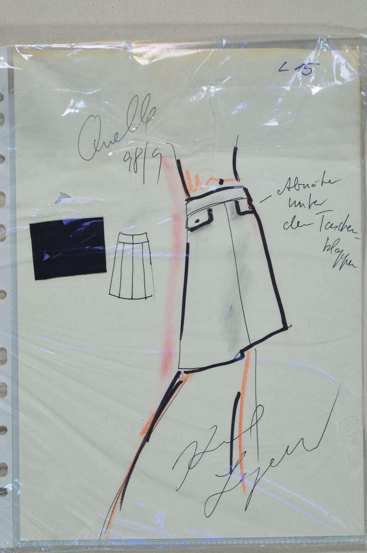 Karl Lagerfeld, 1933-2019, Modezeichnung Rock mit Stoffmuster, handsign., kl. Loch bzw leicht - Image 2 of 2