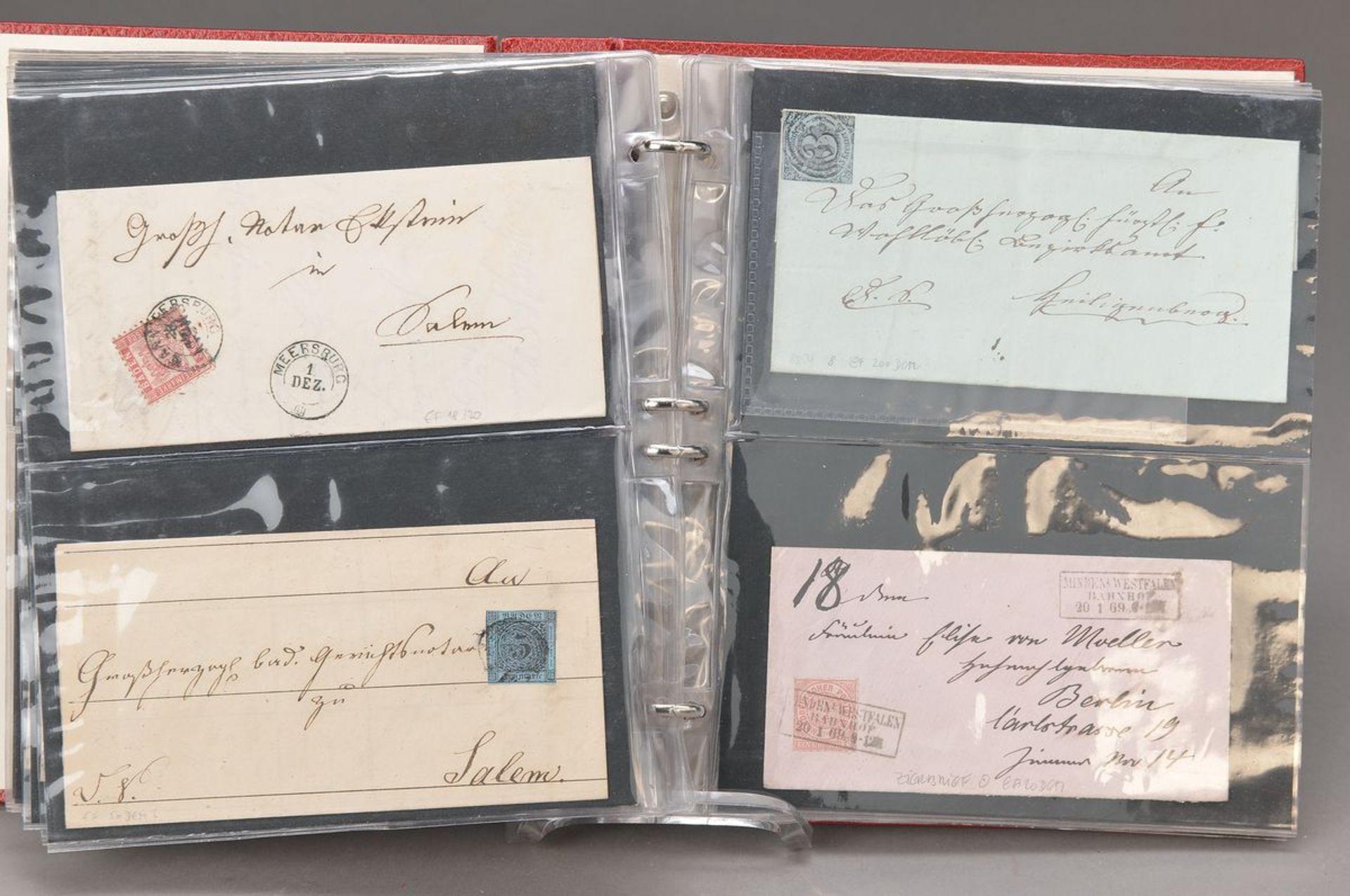 Album mit ca. 52 Briefen, Altdeutschland, 1850-1871, alle gelaufen, Z.T. feine Abstempelung, keine
