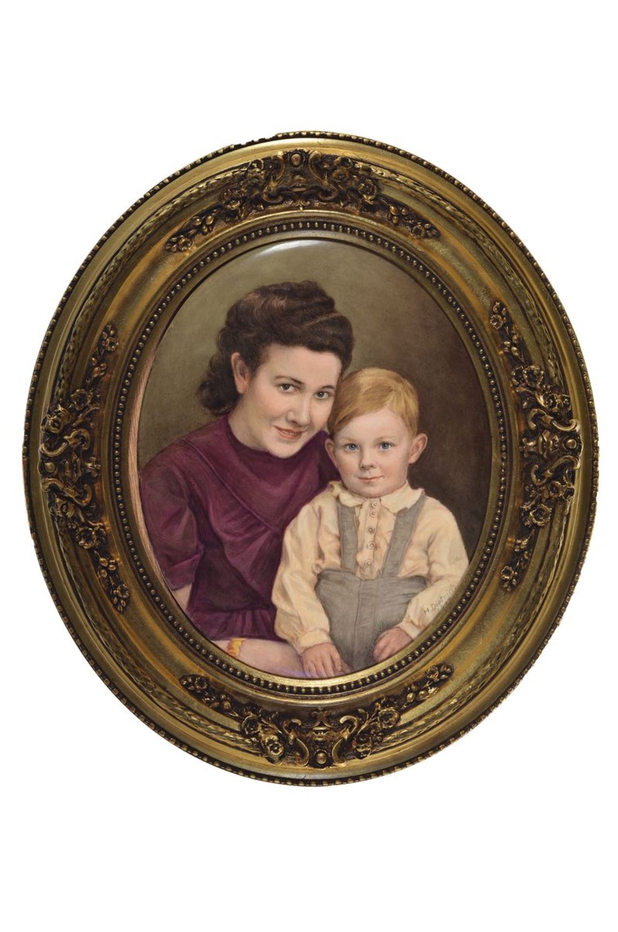 Porzellanbild, Dietrich, dat. 1943, KPM-Platte, feine Handbemalung, Porträt einer jungen Mutter