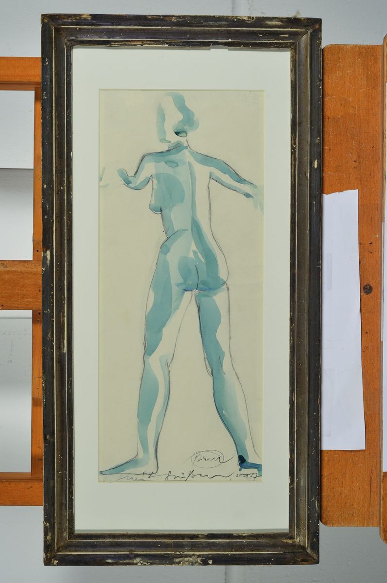 Otto Piene 1928-2014, weiblicher Rückenakt, Aquarell über Bleistift,signiert, mit Widmung: "mit - Bild 3 aus 3