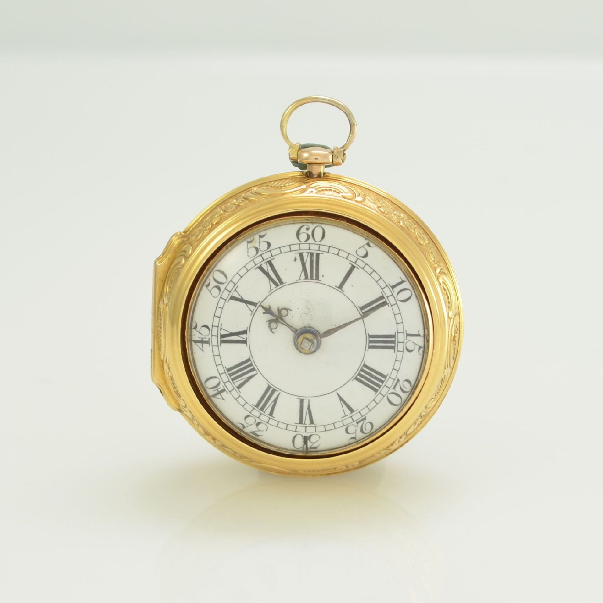 J. SNELLING London offene Taschenuhr in GG 750/000 mit Repoussée-Übergehäuse, um 1740,