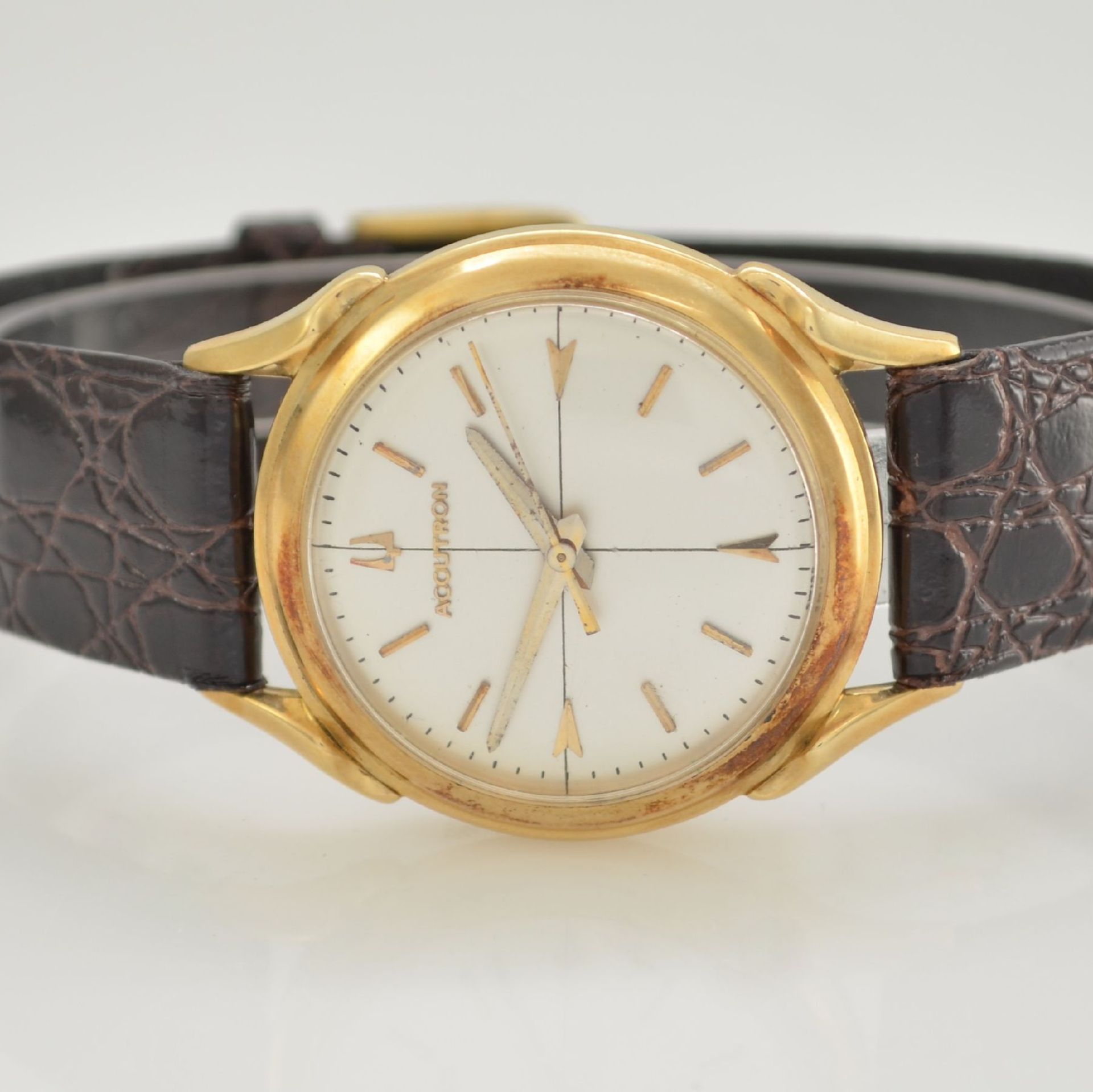 BULOVA Herrenarmbanduhr Accutron in GG 585/000, Schweiz/USA 1960er Jahre, Boden mit Metallring - Bild 2 aus 6