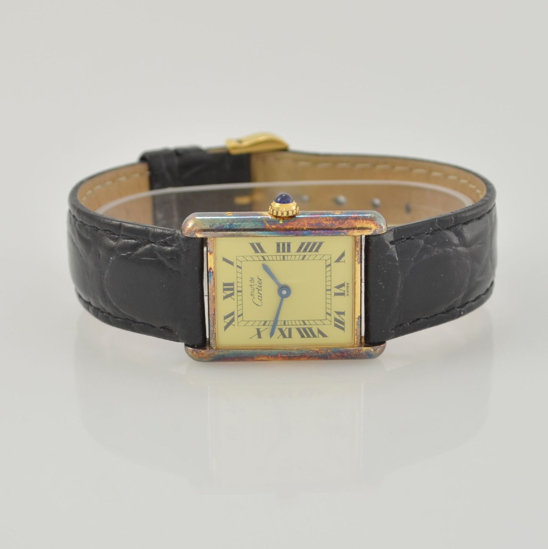 CARTIER Tank Damenarmbanduhr, Schweiz um 1995, quarz, verg. Silbergehäuse angel., Boden 4-fach