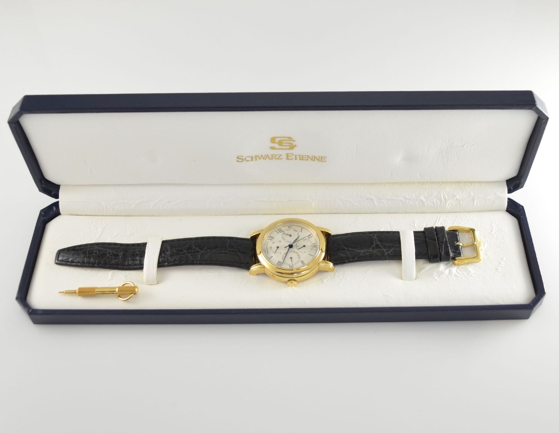 SCHWARZ ETIENNE Herrenarmbanduhr Komplikation in GG 750/000, Schweiz um 1997, Automatik, Ref. - Bild 9 aus 10